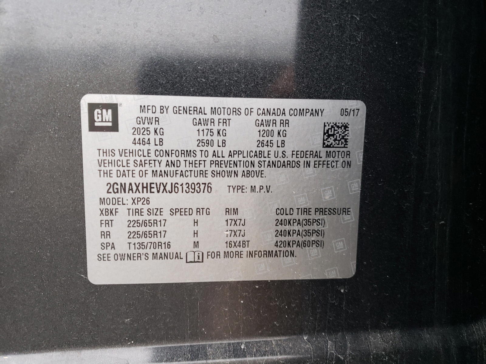 Photo 10 from auction – 2018 CHEVROLET EQUINOX with VIN 2GNAXHEVXJ6139376