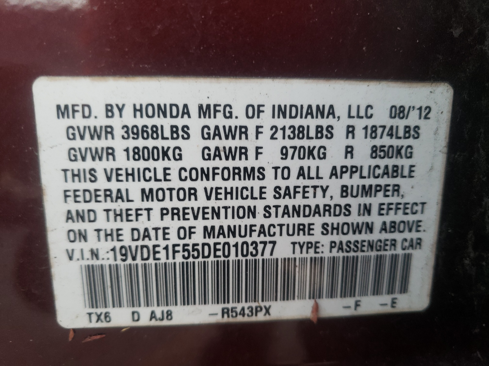 Photo 10 from auction – 2013 ACURA ILX 20 PRE with VIN 19VDE1F55DE010377