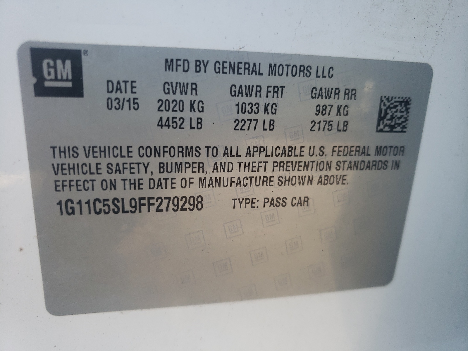 Photo 10 from auction – 2015 CHEVROLET MALIBU 1LT with VIN 1G11C5SL9FF279298
