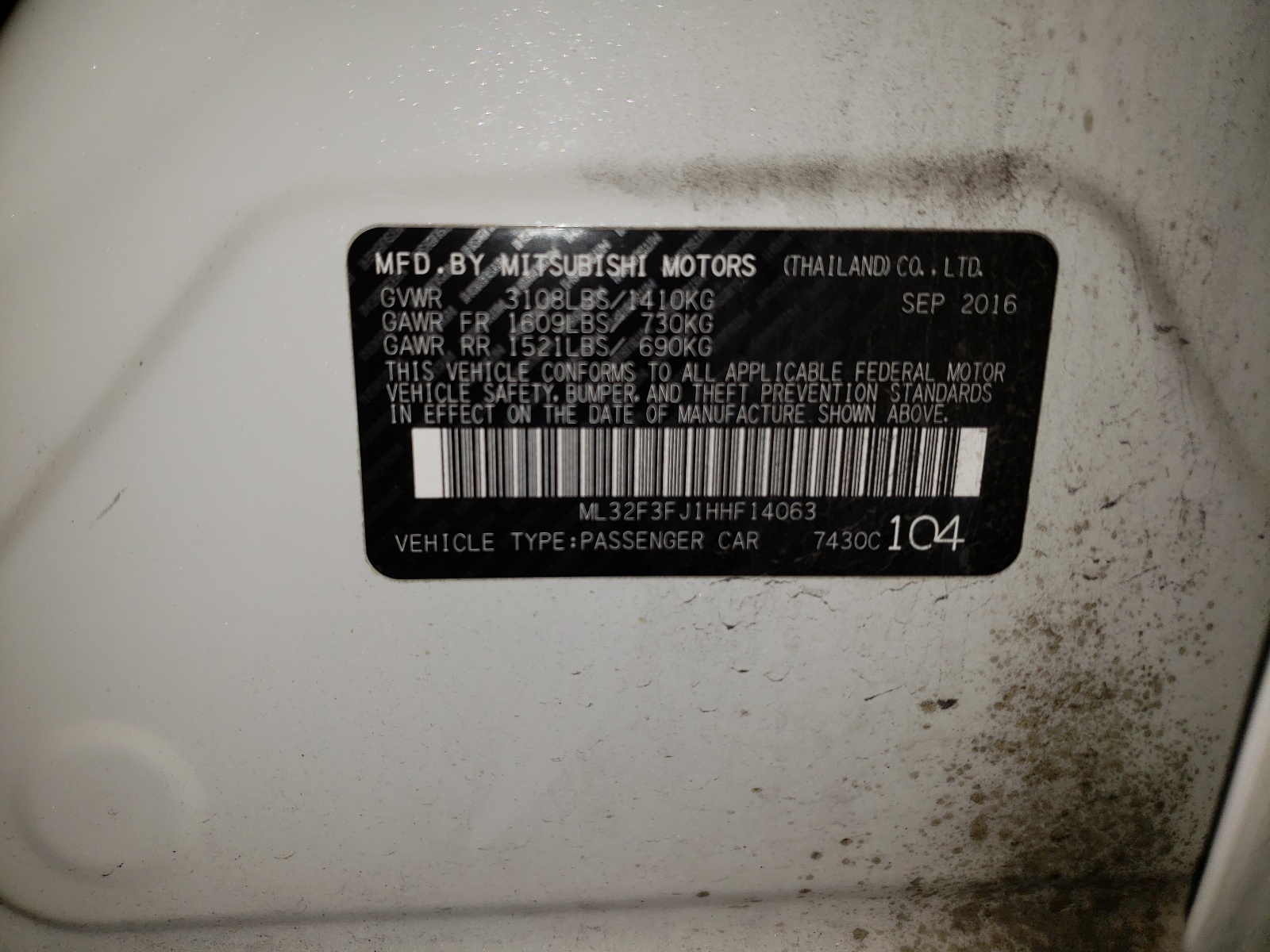 Photo 10 from auction – 2017 MITSUBISHI MIRAGE G4 with VIN ML32F3FJ1HHF14063