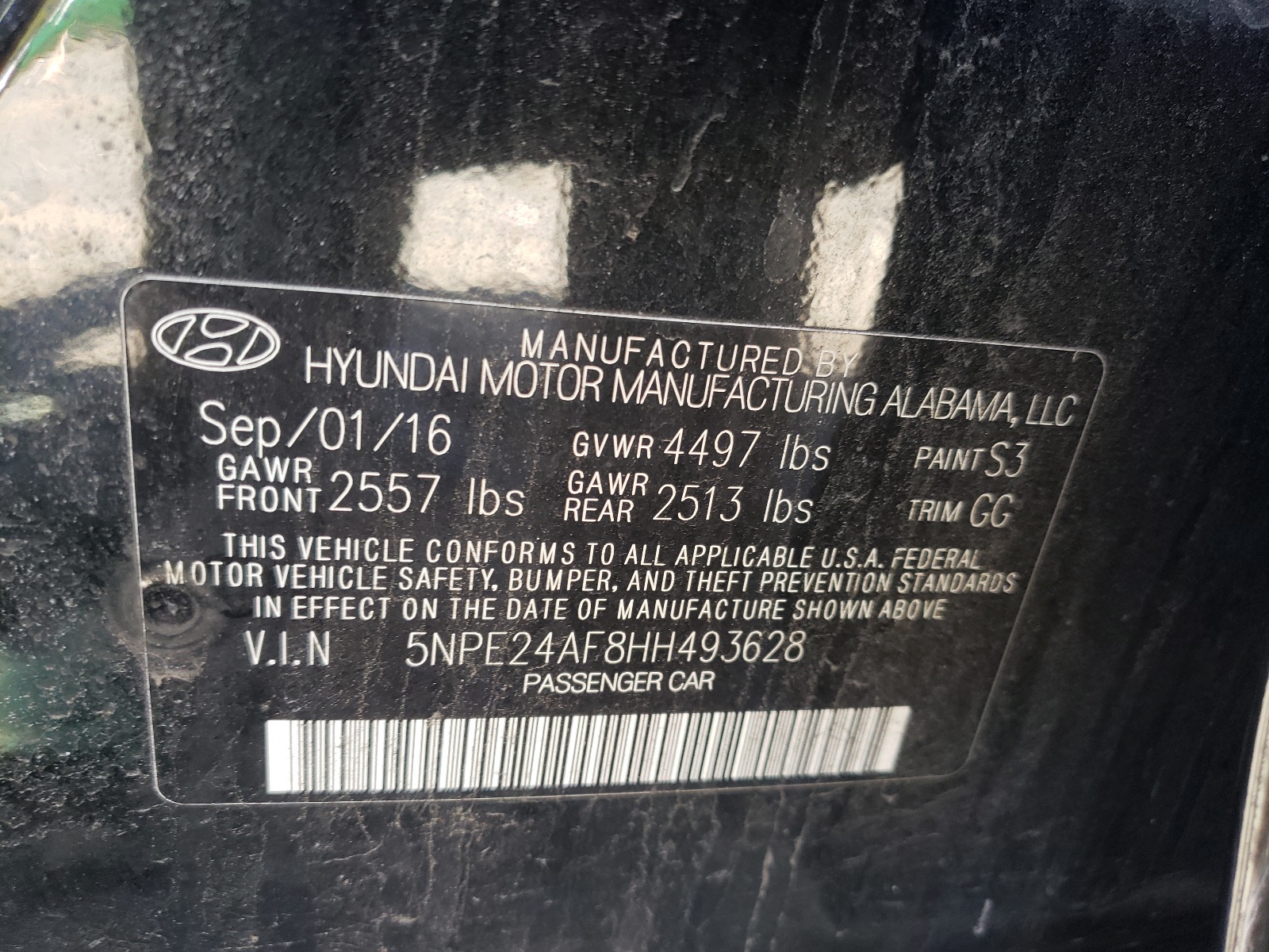 Photo 10 from auction – 2017 HYUNDAI SONATA SE with VIN 5NPE24AF8HH493628
