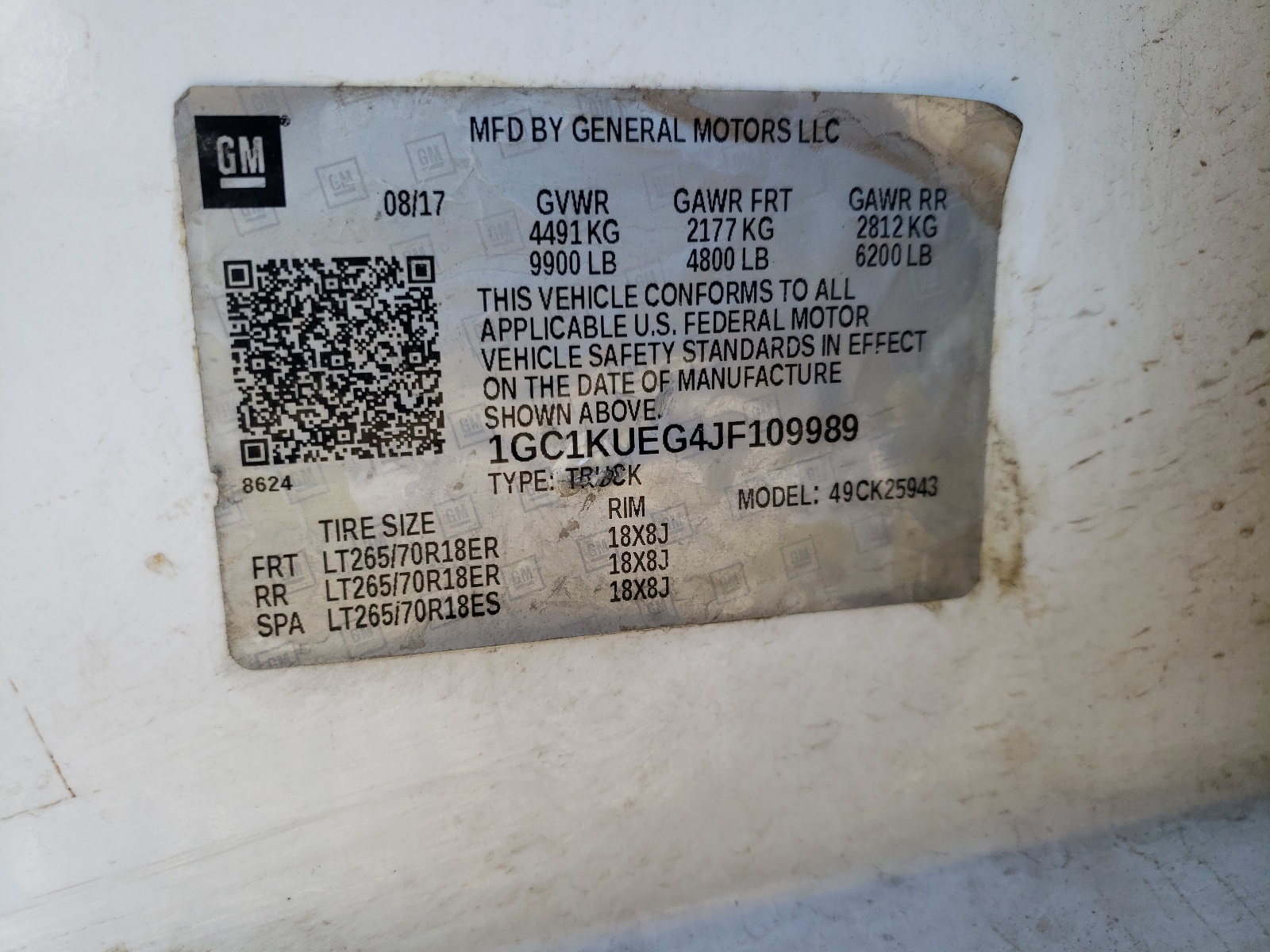 Photo 10 from auction – 2018 CHEVROLET SILVERADO with VIN 1GC1KUEG4JF109989
