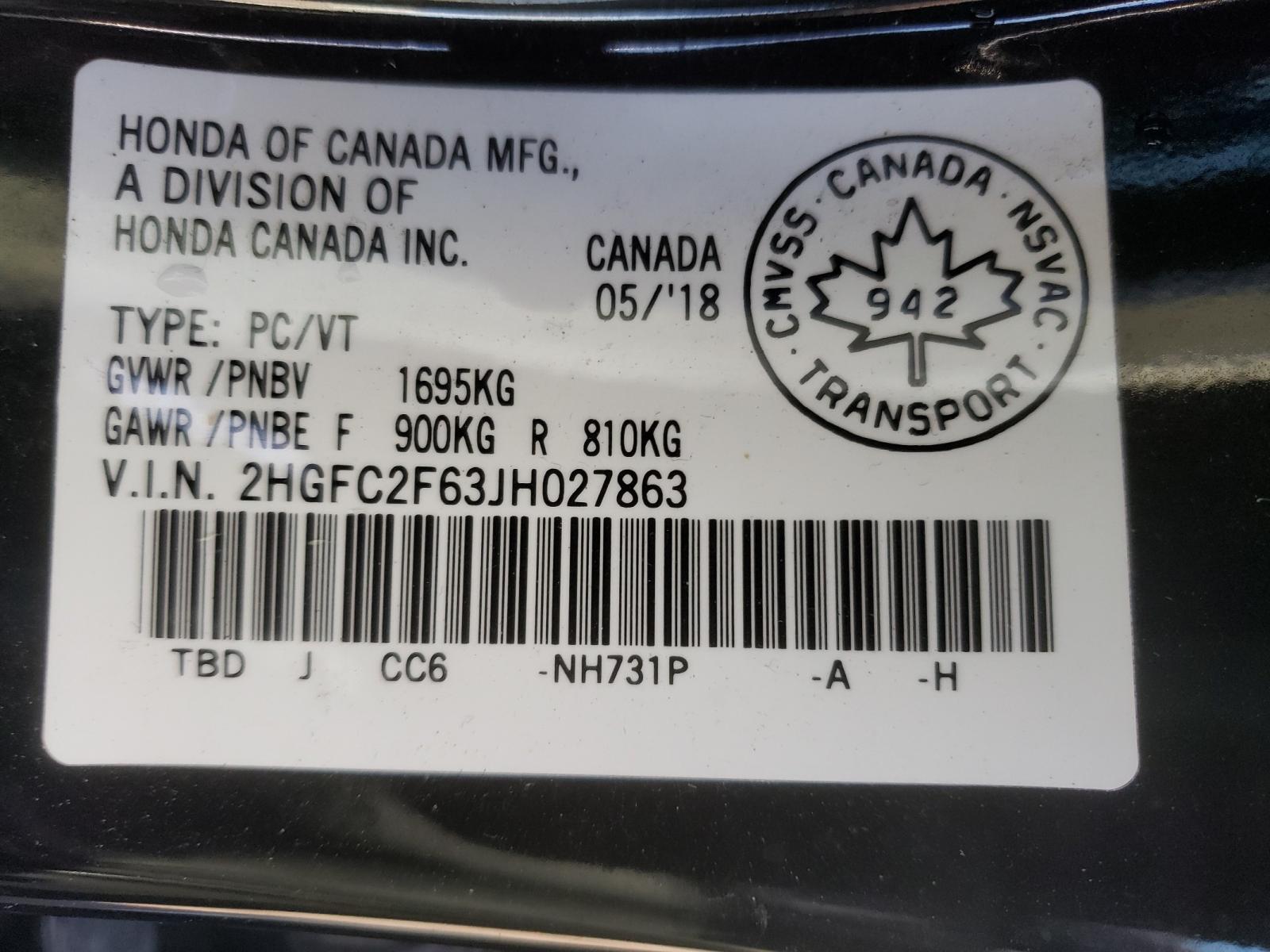 Photo 10 from auction – 2018 HONDA CIVIC LX with VIN 2HGFC2F63JH027863