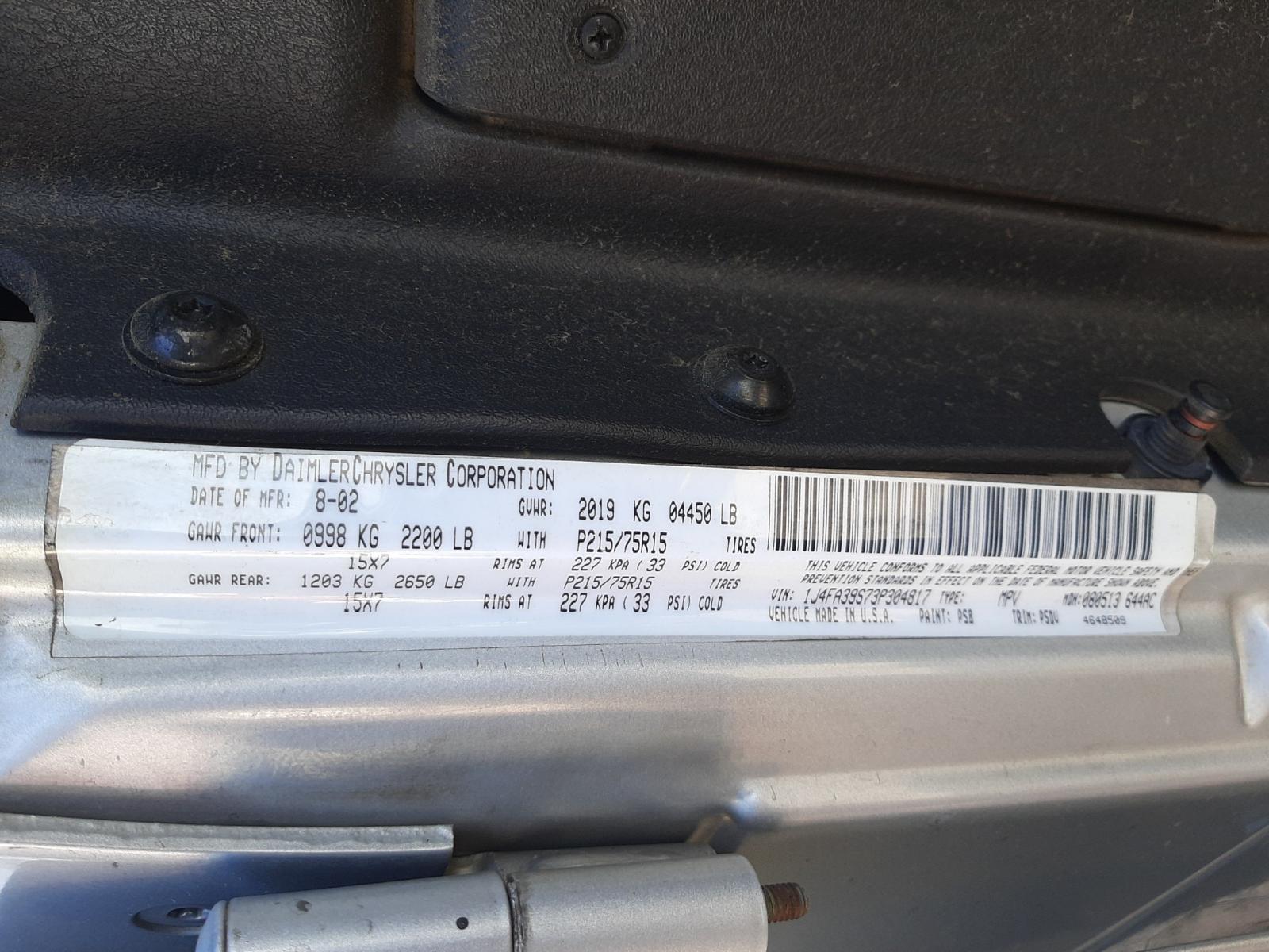 Photo 10 from auction – 2003 JEEP WRANGLER C with VIN 1J4FA39S73P304817