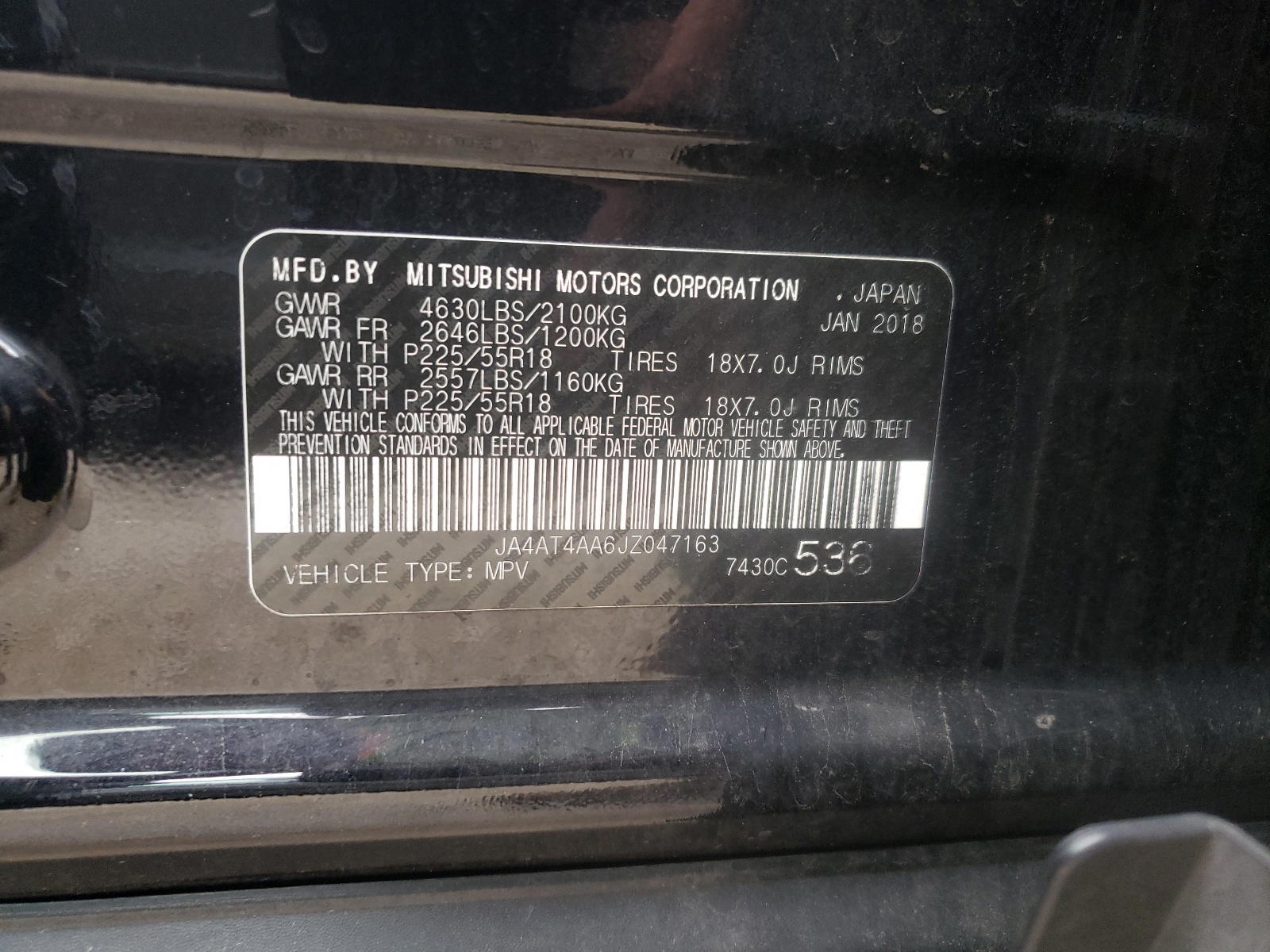 Photo 10 from auction – 2018 MITSUBISHI ECLIPSE CR with VIN JA4AT4AA6JZ047163