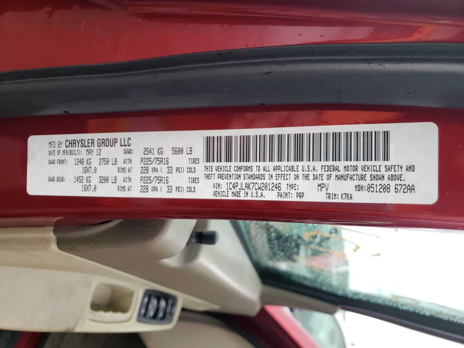 Photo 10 from auction – 2012 JEEP LIBERTY SP with VIN 1C4PJLAK7CW201246