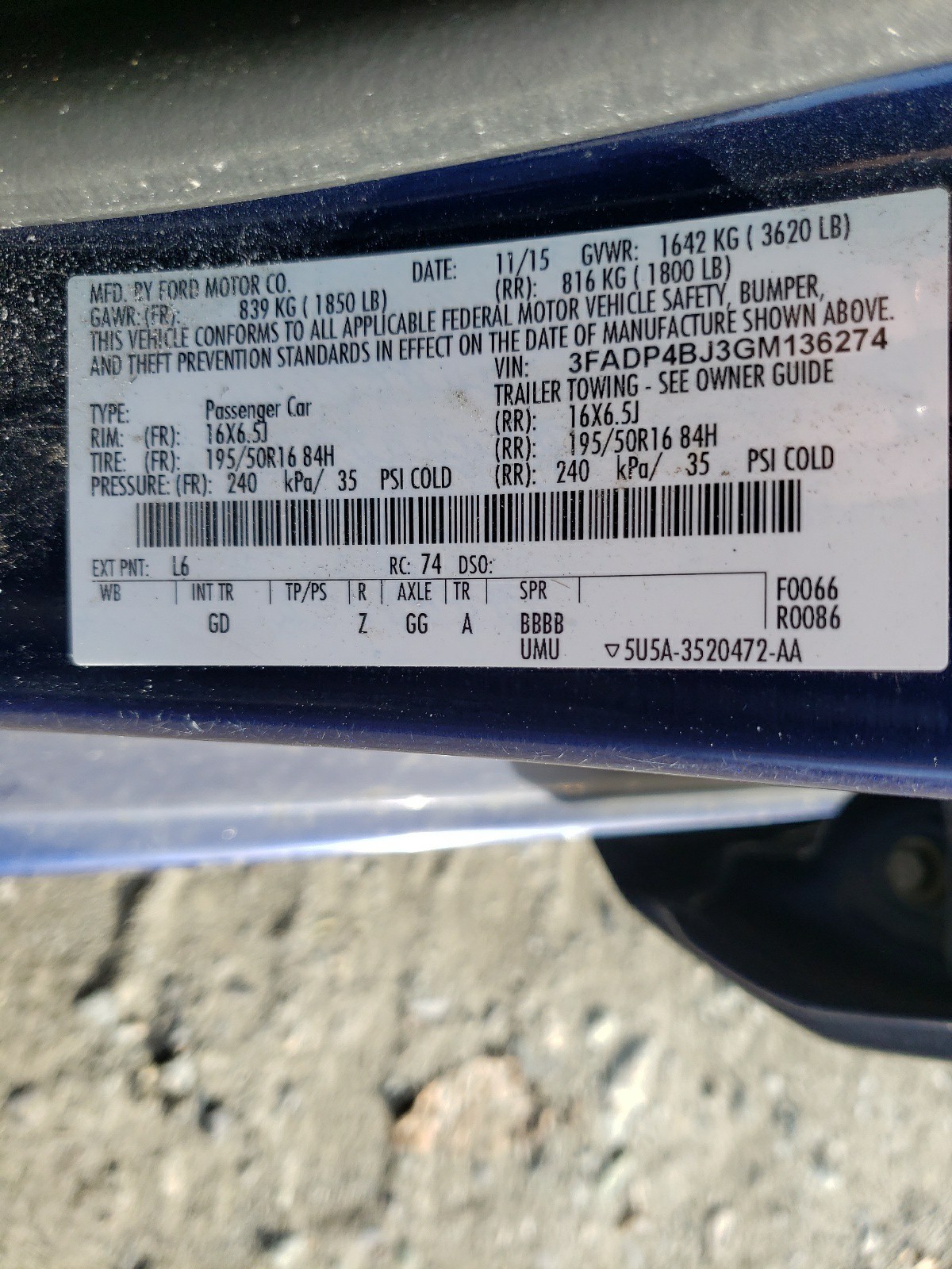 Photo 10 from auction – 2016 FORD FIESTA SE with VIN 3FADP4BJ3GM136274