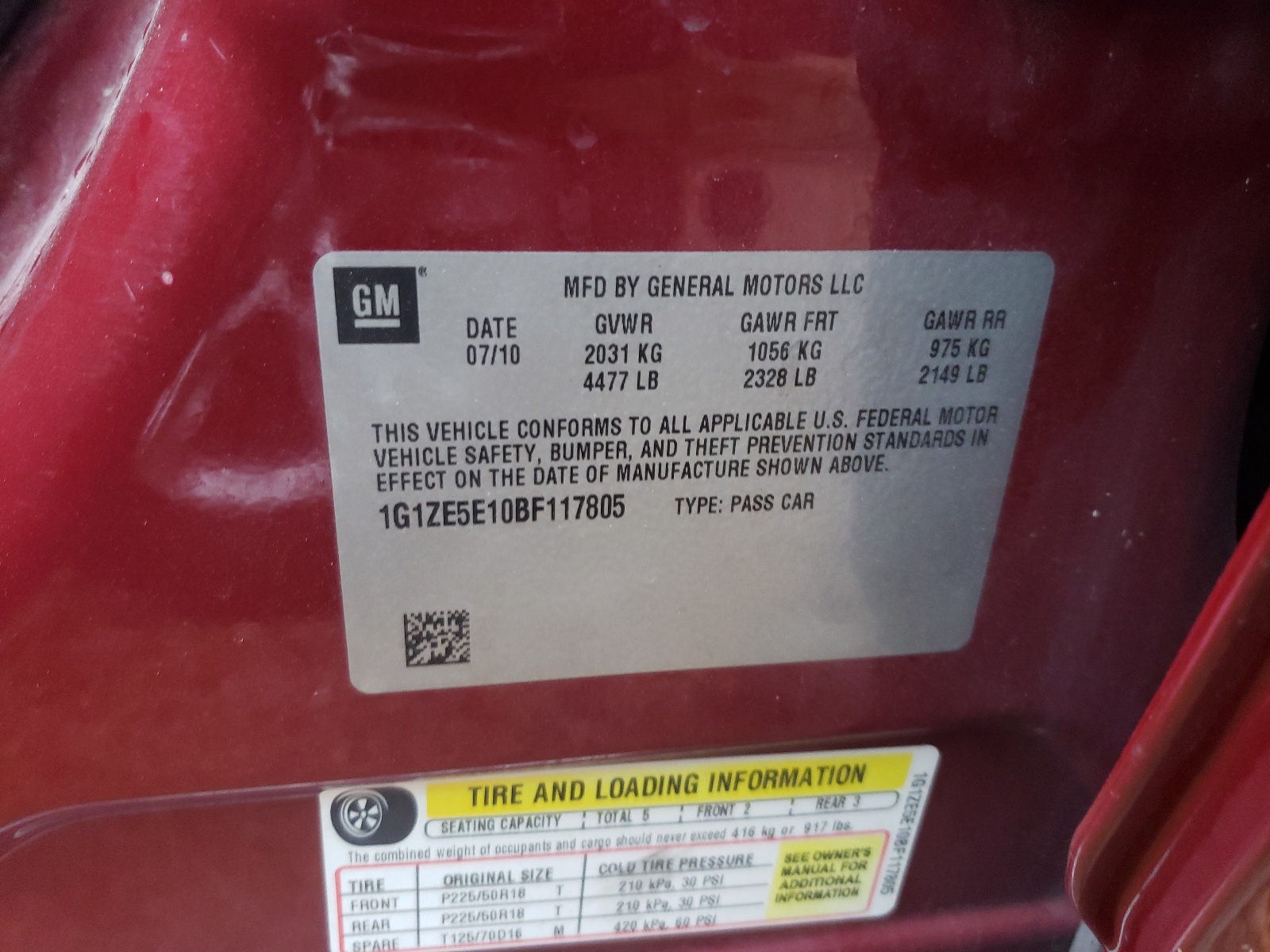 Photo 10 from auction – 2011 CHEVROLET MALIBU LTZ with VIN 1G1ZE5E10BF117805