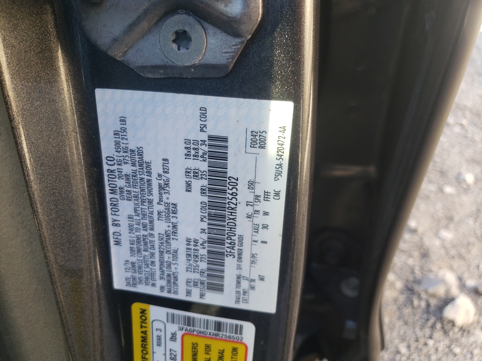 Photo 10 from auction – 2017 FORD FUSION SE with VIN 3FA6P0HDXHR256502