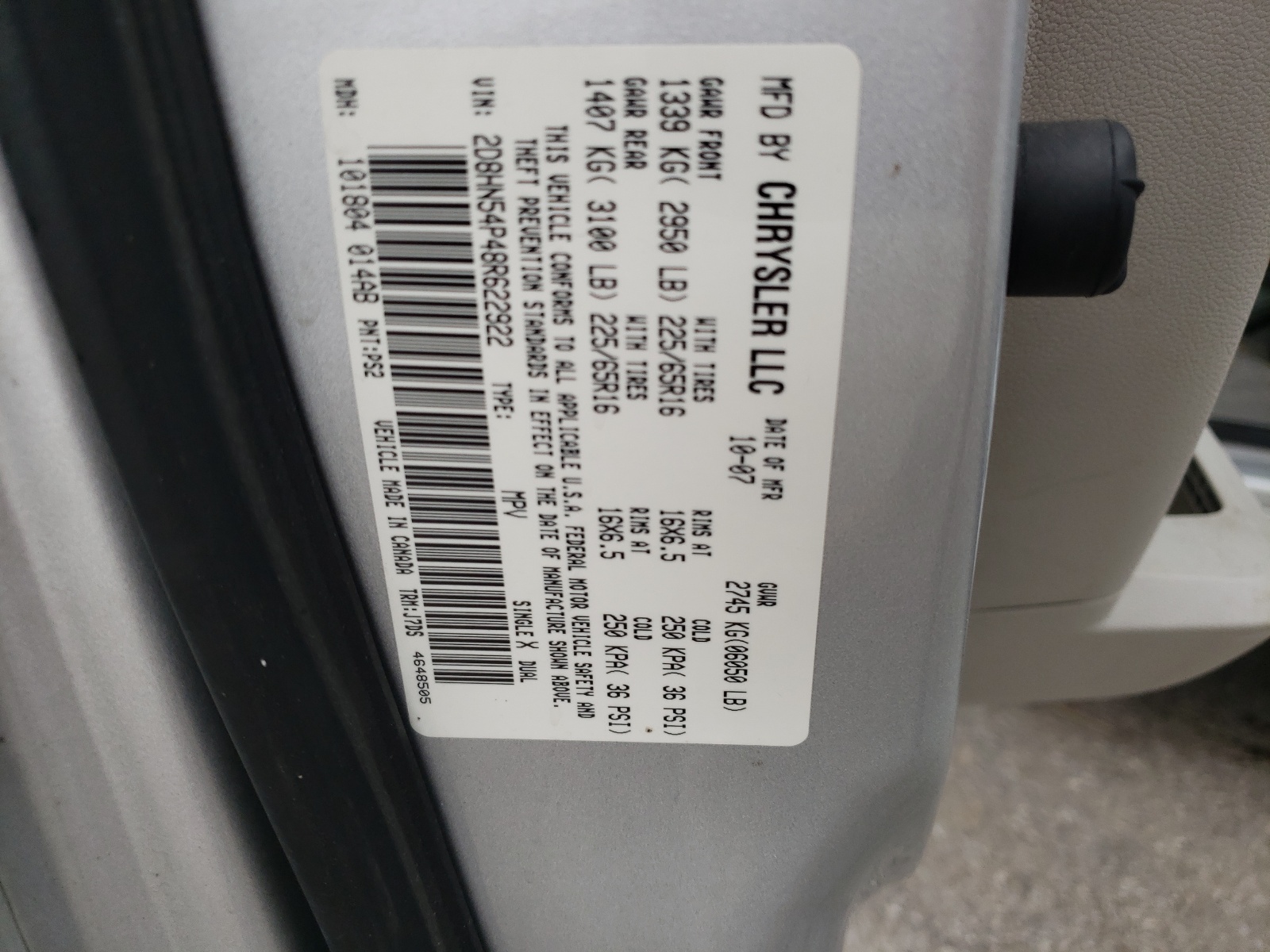 Photo 10 from auction – 2008 DODGE GRAND CARA with VIN 2D8HN54P48R622922
