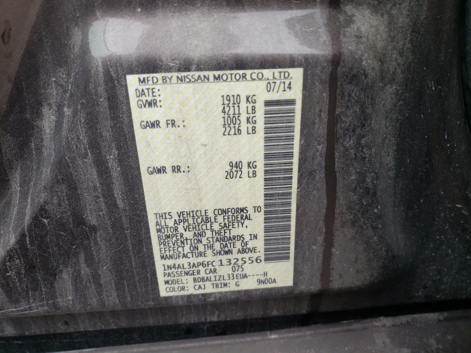 Photo 10 from auction – 2015 NISSAN ALTIMA 2.5 with VIN 1N4AL3AP6FC132556
