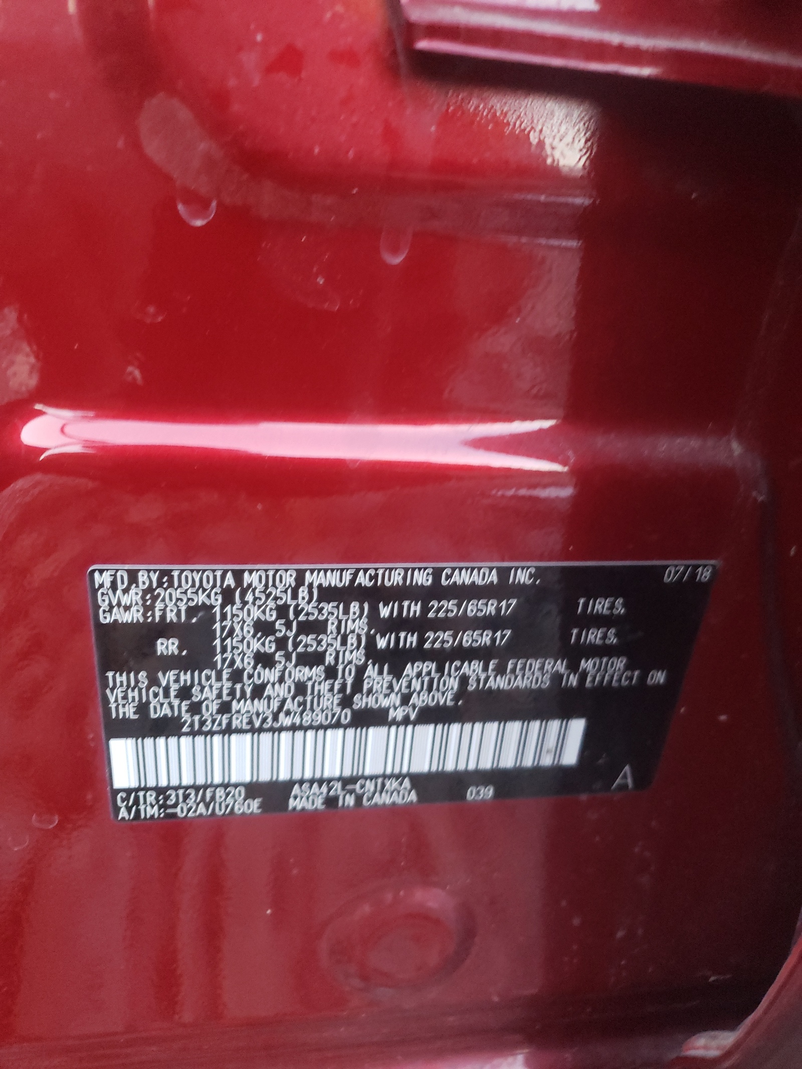 Photo 10 from auction – 2018 TOYOTA RAV4 LE with VIN 2T3ZFREV3JW489070