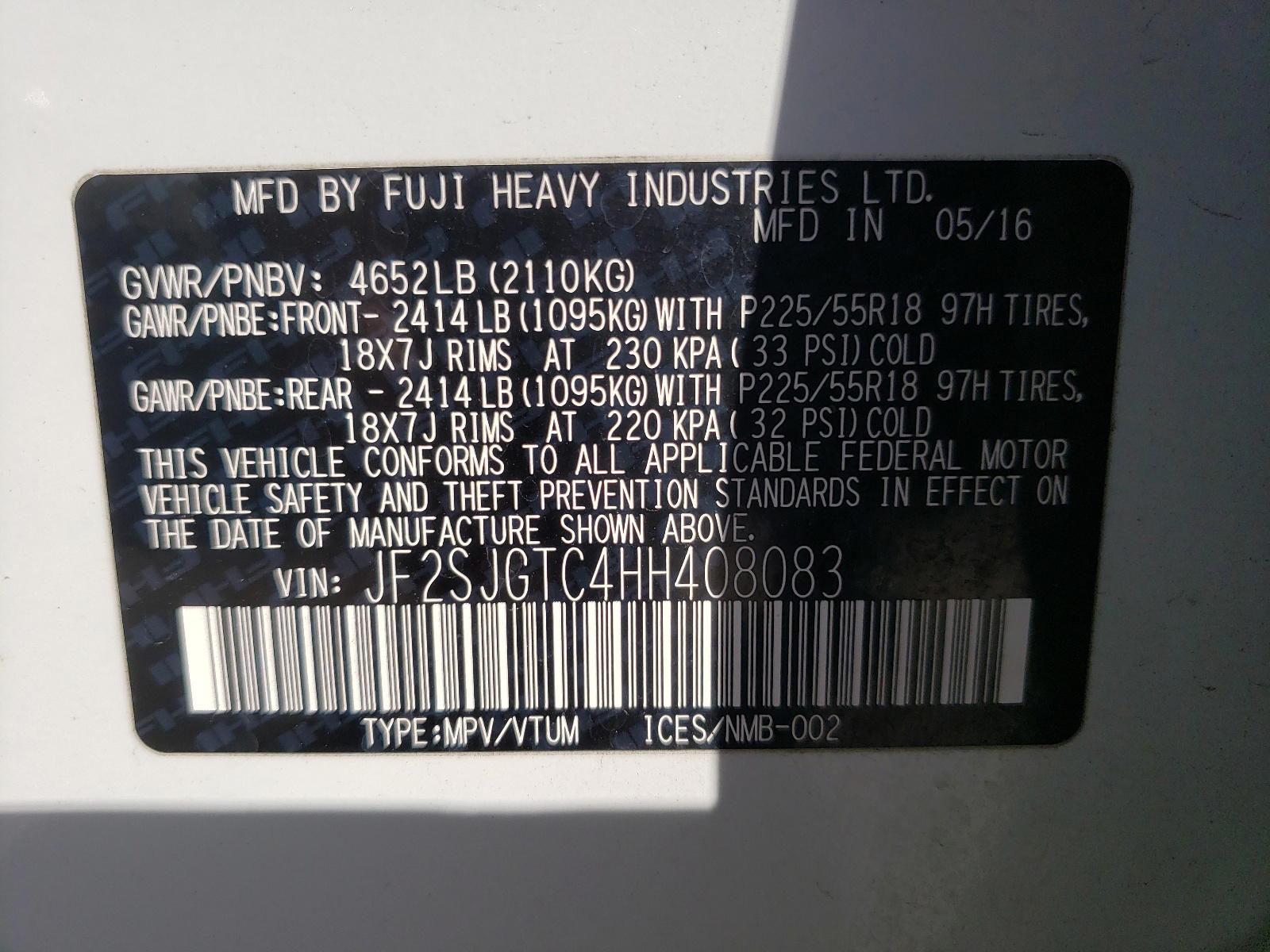 Photo 10 from auction – 2017 SUBARU FORESTER 2 with VIN JF2SJGTC4HH408083