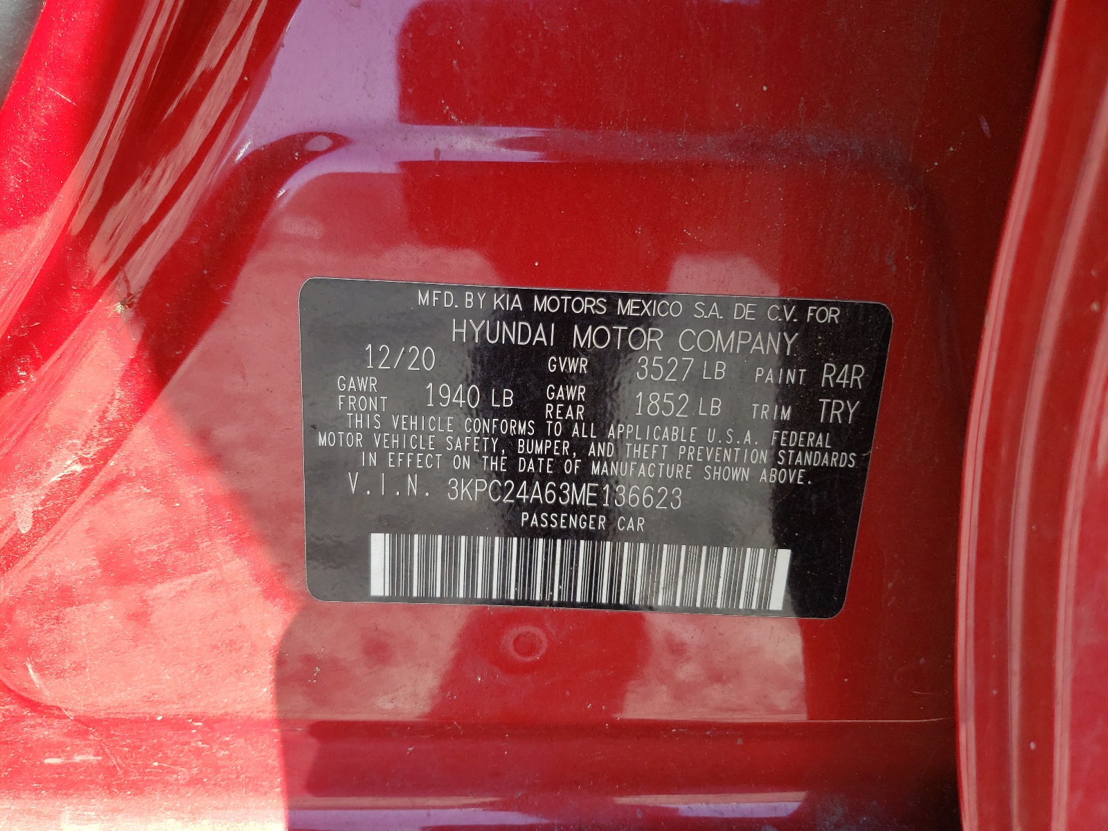 Photo 10 from auction – 2021 HYUNDAI ACCENT SE with VIN 3KPC24A63ME136623