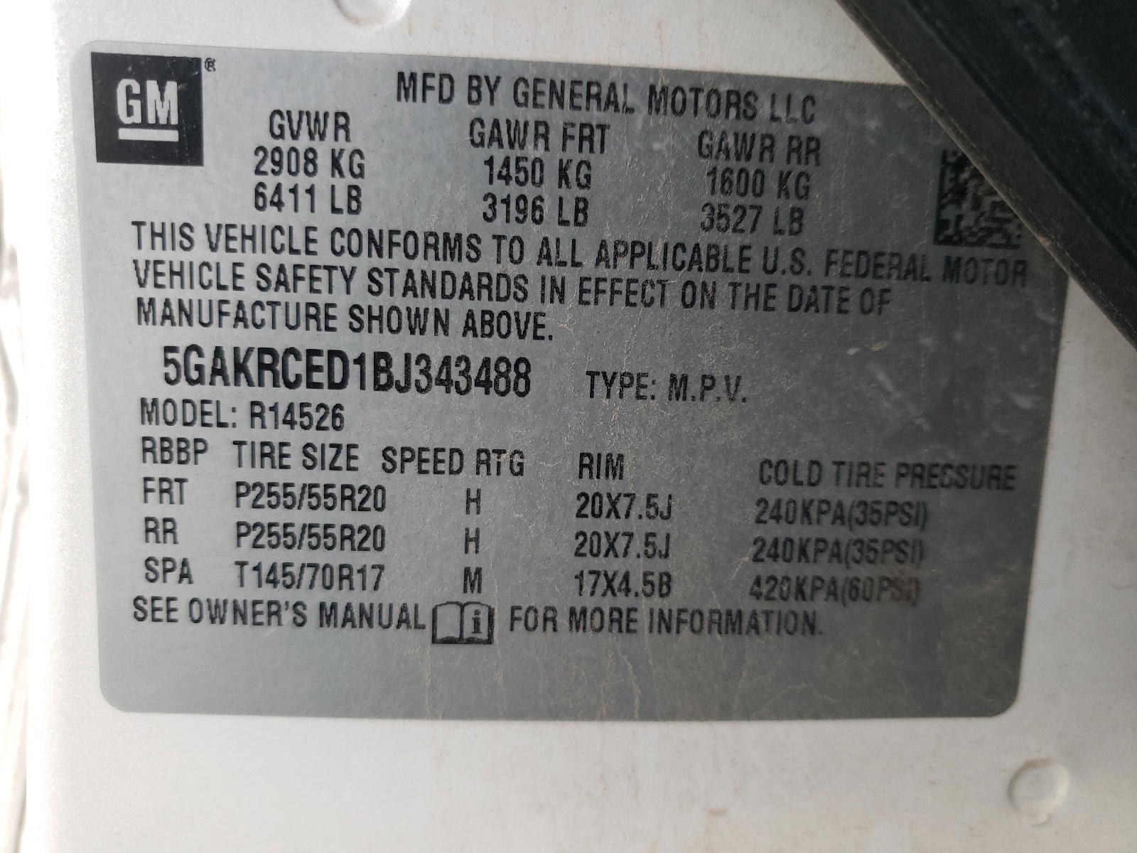 Photo 10 from auction – 2011 BUICK ENCLAVE CX with VIN 5GAKRCED1BJ343488
