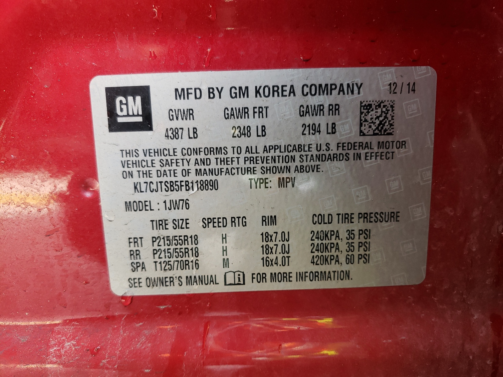 Photo 10 from auction – 2015 CHEVROLET TRAX LTZ with VIN KL7CJTSB5FB118890