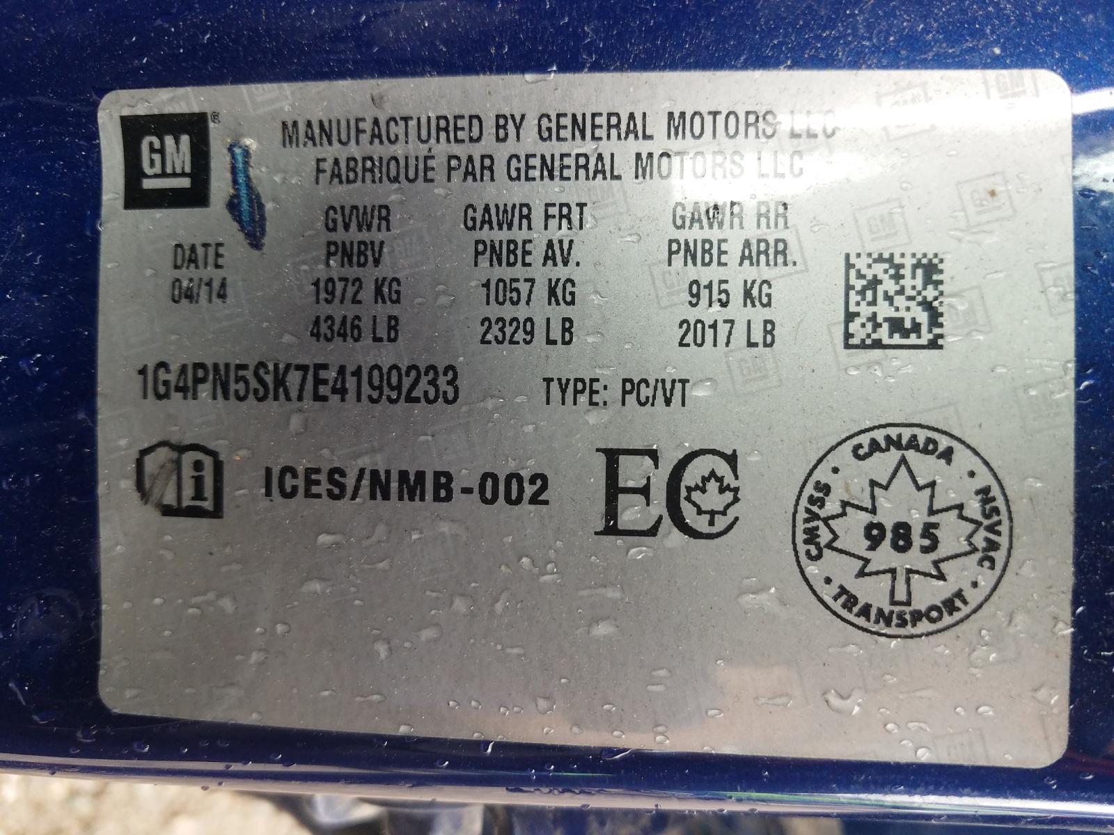 Photo 10 from auction – 2014 BUICK VERANO with VIN 1G4PN5SK7E4199233