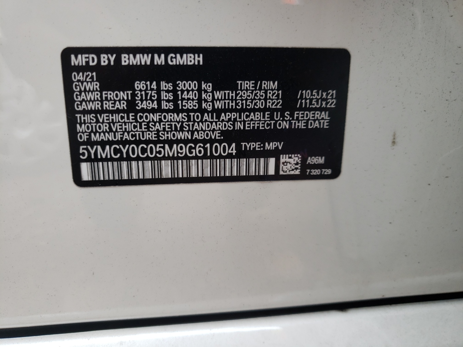 Photo 10 from auction – 2021 BMW X6 M with VIN 5YMCY0C05M9G61004