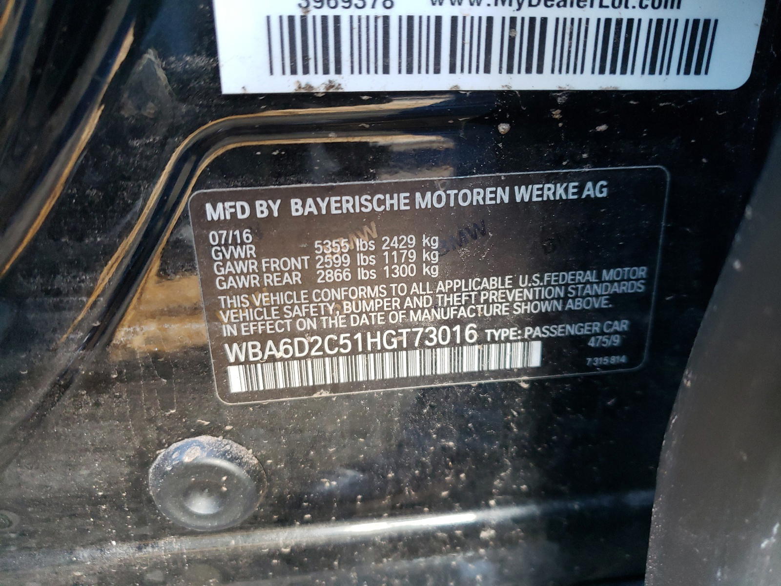 Photo 10 from auction – 2017 BMW 640XI with VIN WBA6D2C51HGT73016