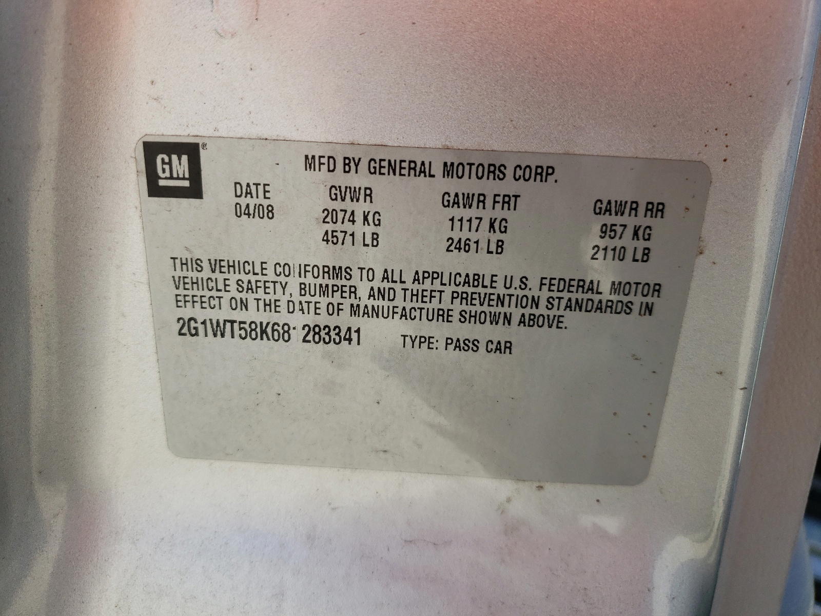 Photo 10 from auction – 2008 CHEVROLET IMPALA LT with VIN 2G1WT58K681283341