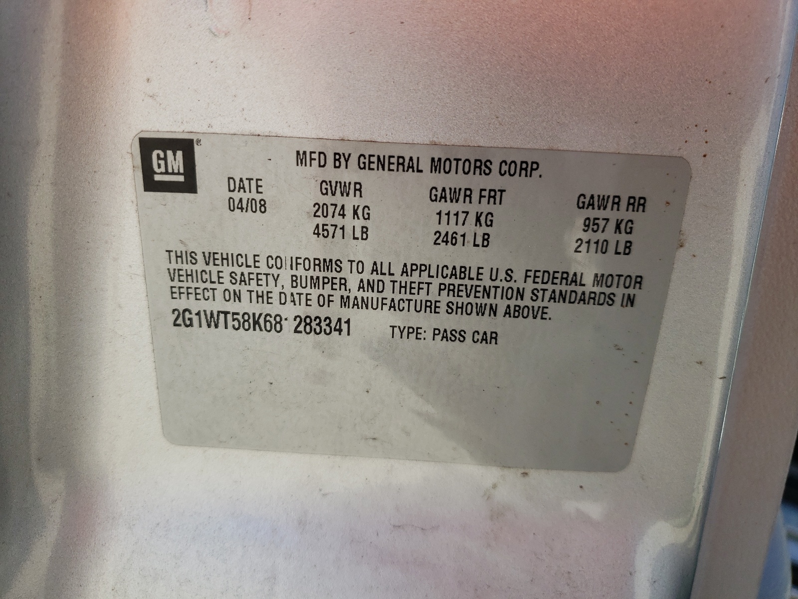 Zdjęcie 10 z aukcji – 2008 CHEVROLET IMPALA LT z VIN 2G1WT58K681283341