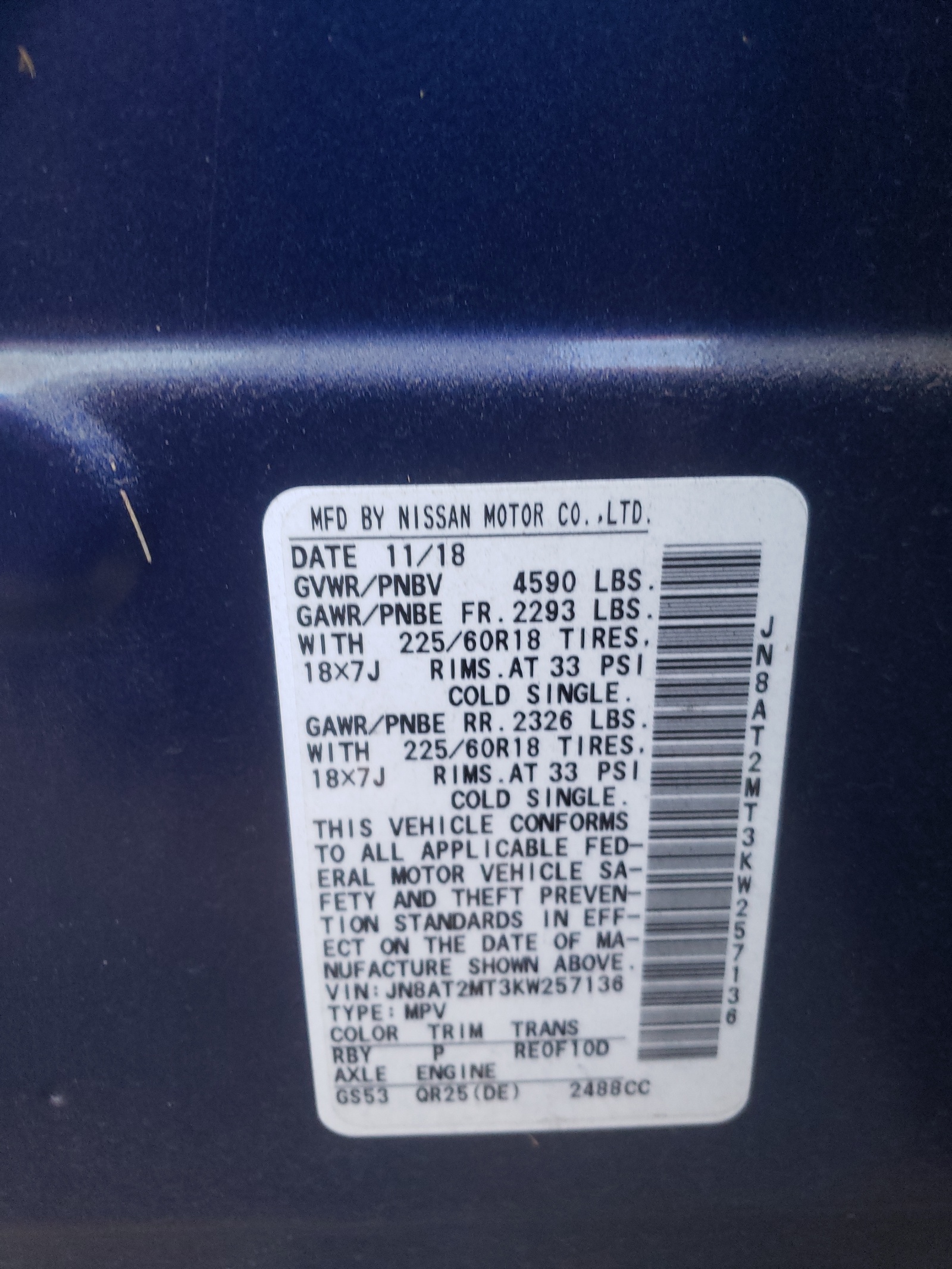 Photo 10 from auction – 2019 NISSAN ROGUE S with VIN JN8AT2MT3KW257136