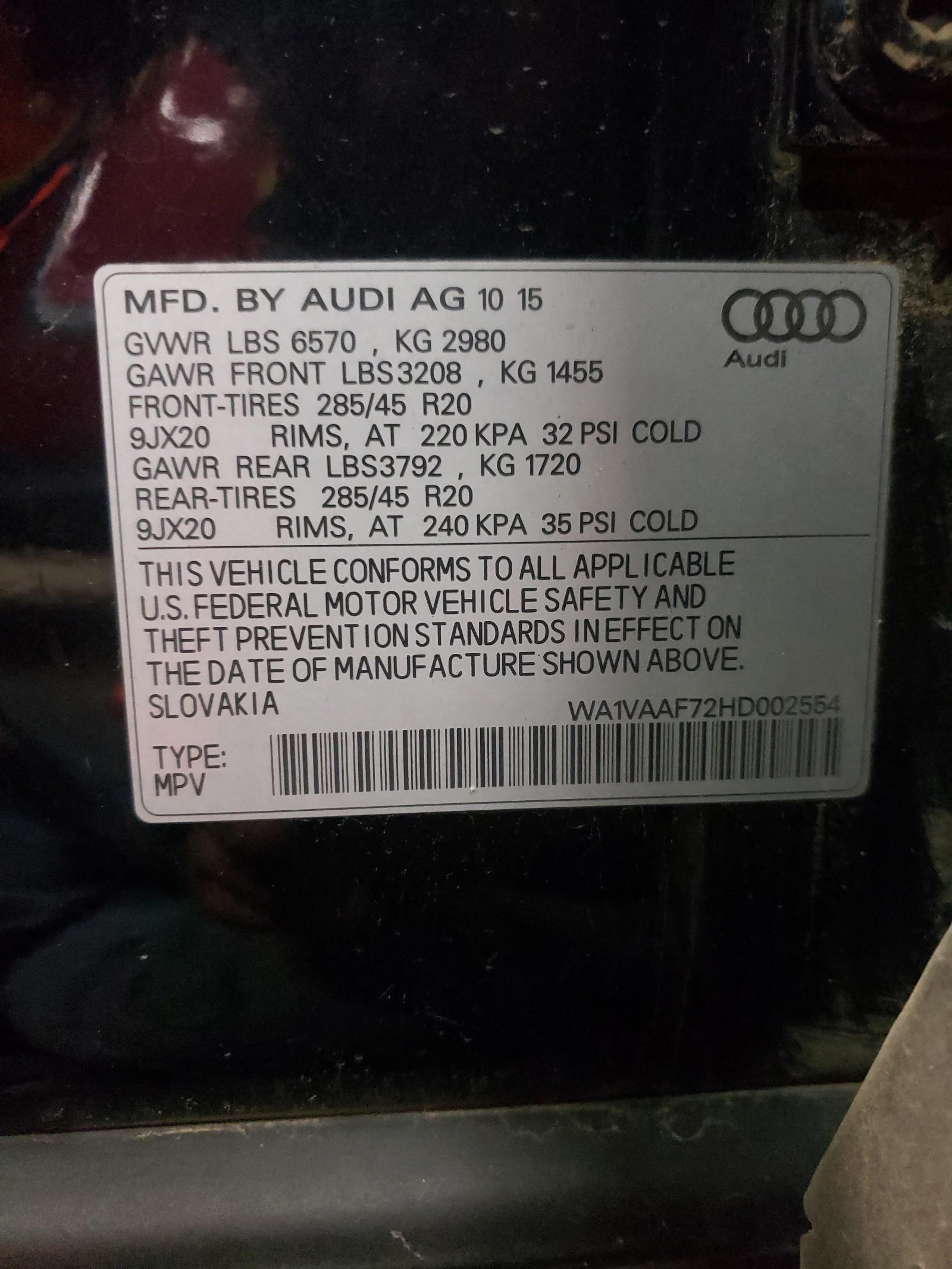 Photo 10 from auction – 2017 AUDI Q7 PRESTIG with VIN WA1VAAF72HD002554