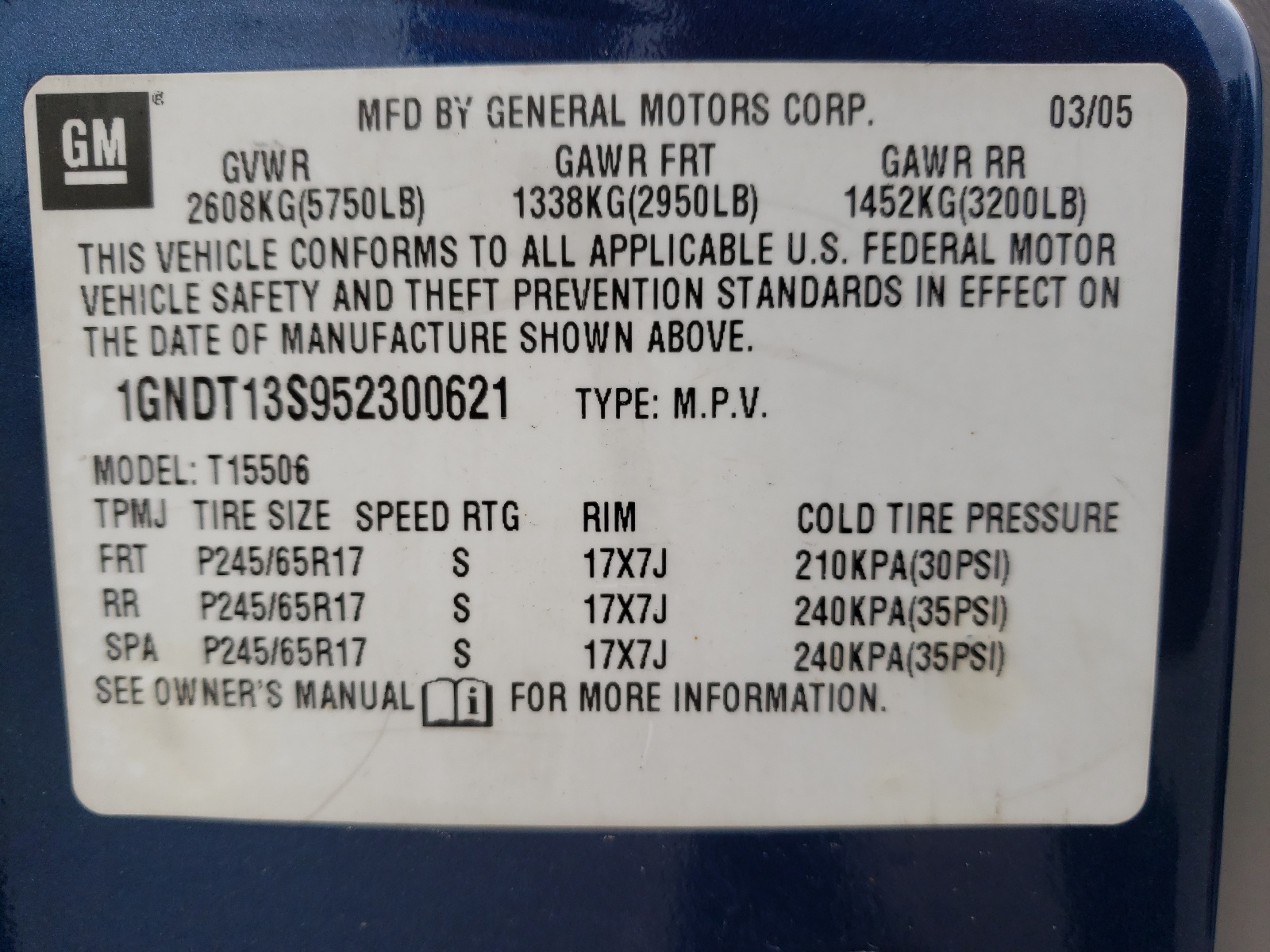 Photo 10 from auction – 2005 CHEVROLET TRAILBLAZE with VIN 1GNDT13S952300621