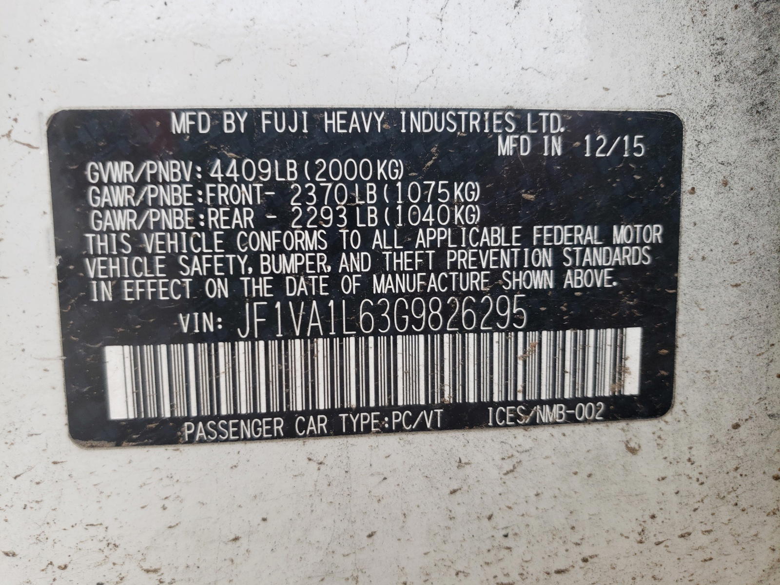 Photo 10 from auction – 2016 SUBARU WRX LIMITE with VIN JF1VA1L63G9826295