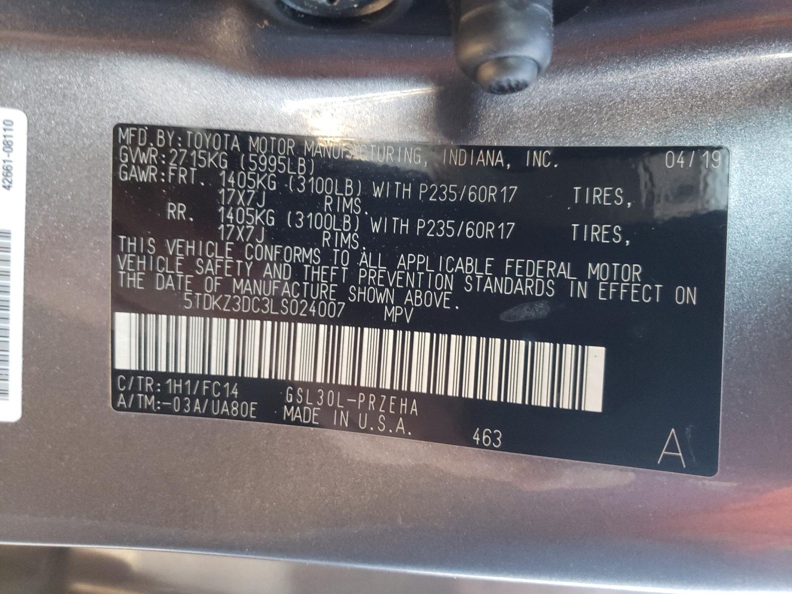 Photo 10 from auction – 2020 TOYOTA SIENNA LE with VIN 5TDKZ3DC3LS024007