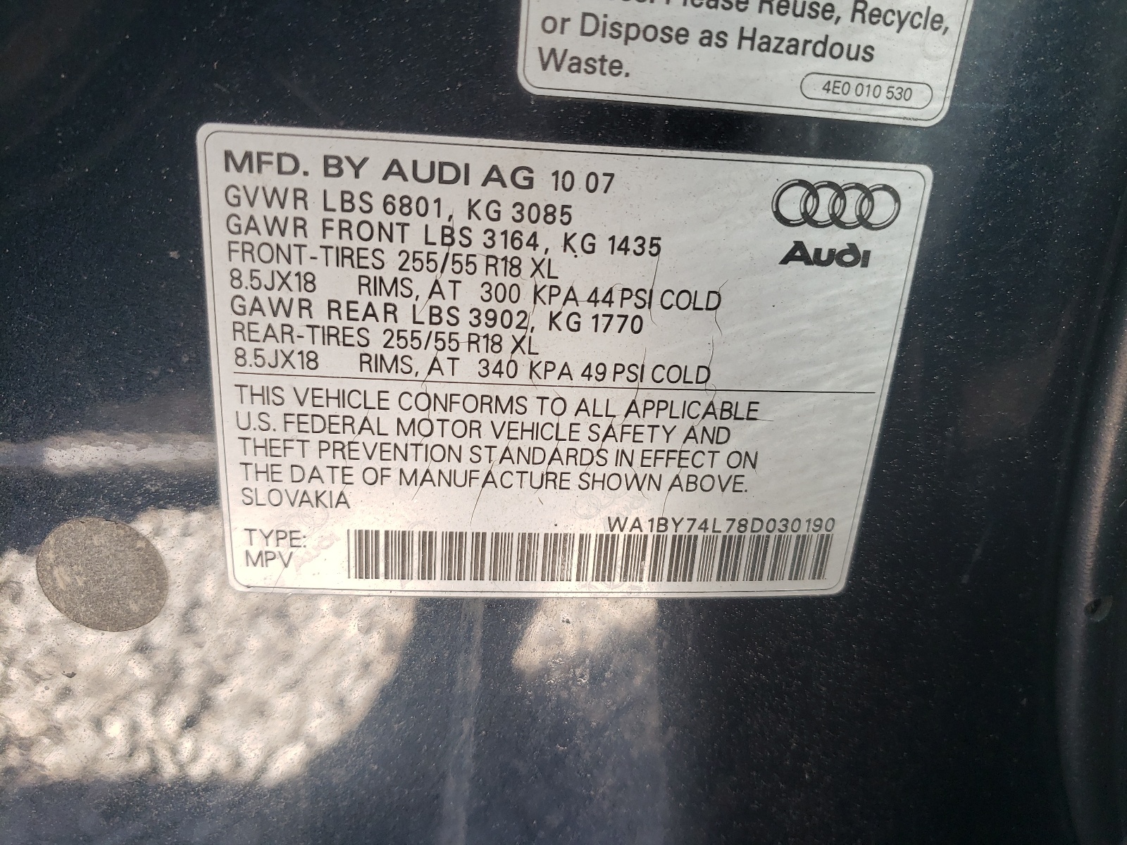 Photo 10 from auction – 2008 AUDI Q7 3.6 QUA with VIN WA1BY74L78D030190