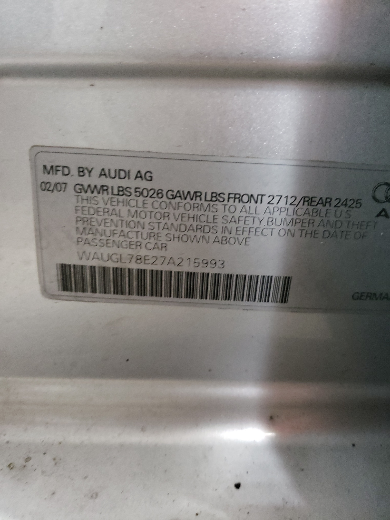 Photo 10 from auction – 2007 AUDI NEW S4 QUA with VIN WAUGL78E27A215993