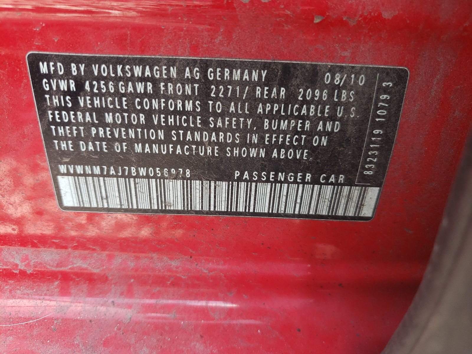 Photo 10 from auction – 2011 VOLKSWAGEN GOLF with VIN WVWNM7AJ7BW056978