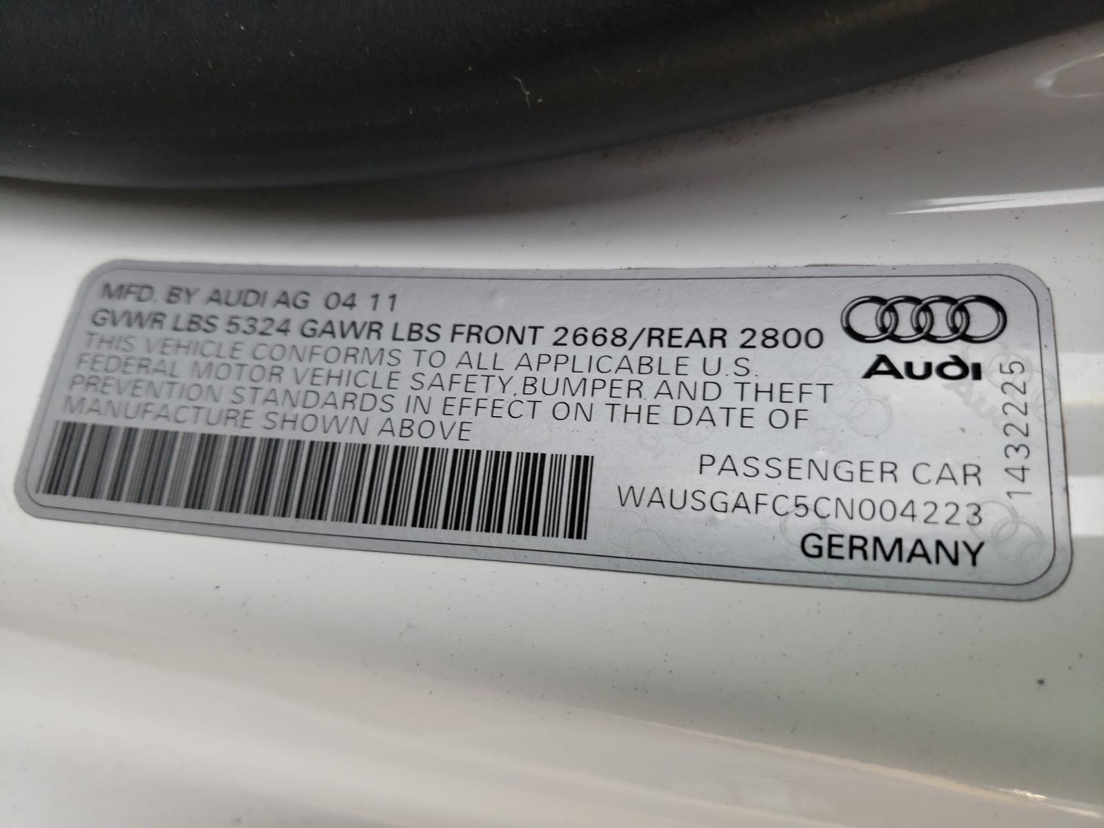 Photo 10 from auction – 2012 AUDI A7 with VIN WAUSGAFC5CN004223