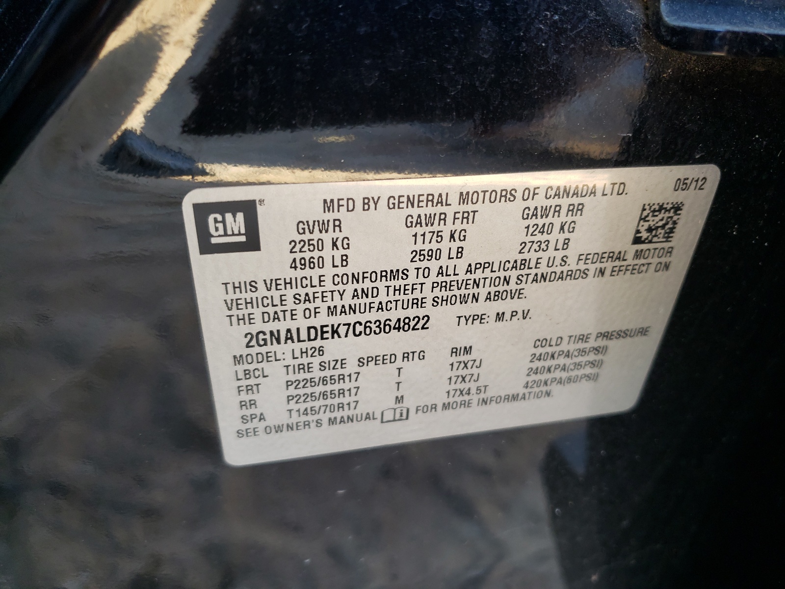 Zdjęcie 10 z aukcji – 2012 CHEVROLET EQUINOX LT z VIN 2GNALDEK7C6364822