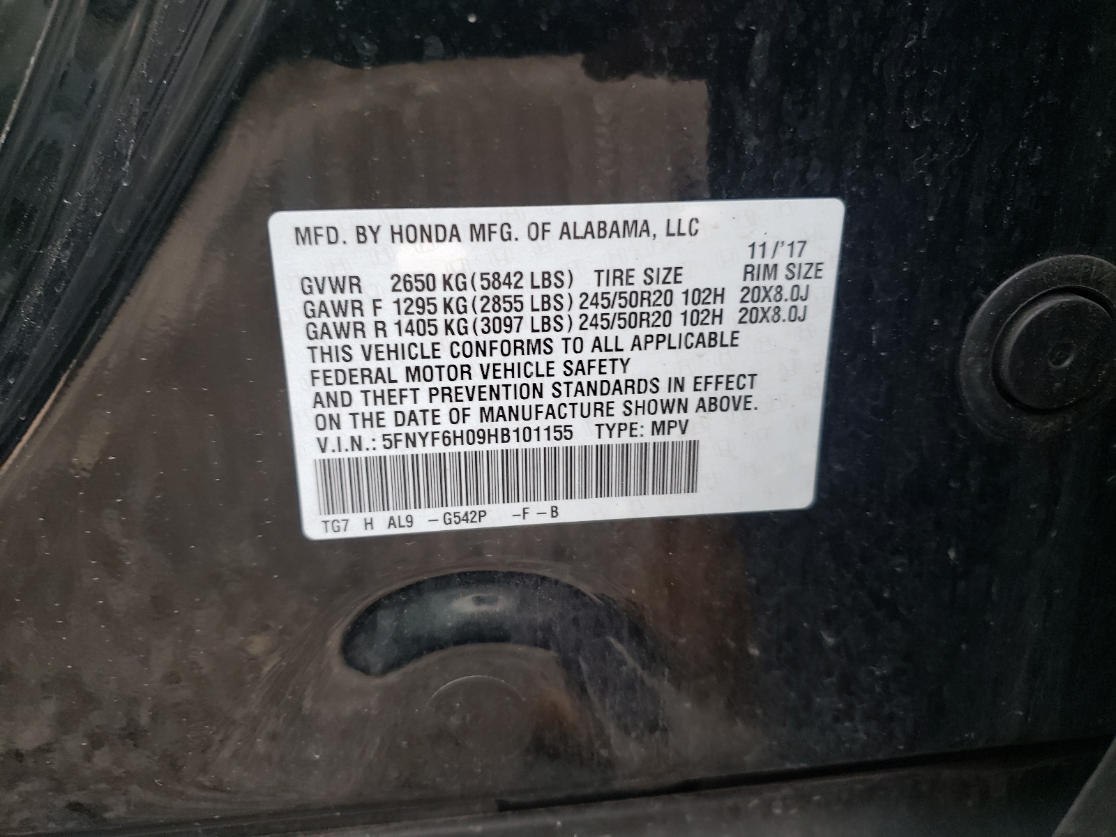 Zdjęcie 10 z aukcji – 2017 HONDA PILOT ELIT z VIN 5FNYF6H09HB101155