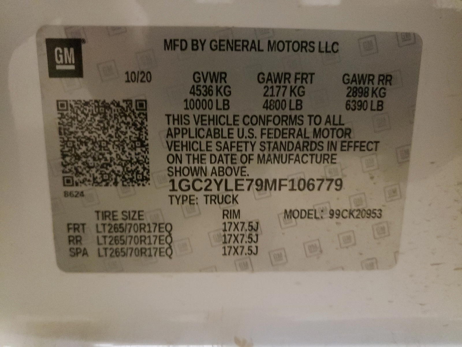 Photo 10 from auction – 2021 CHEVROLET SILVERADO with VIN 1GC2YLE79MF106779