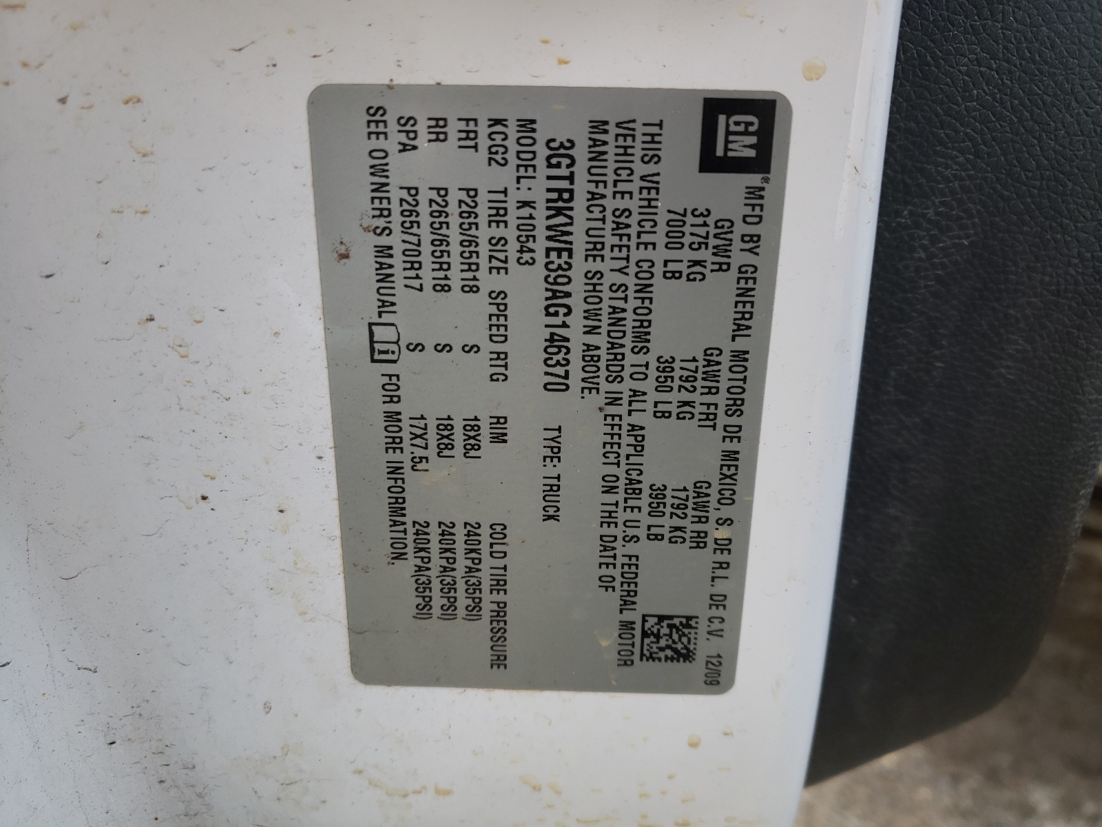 Photo 10 from auction – 2010 GMC SIERRA K15 with VIN 3GTRKWE39AG146370