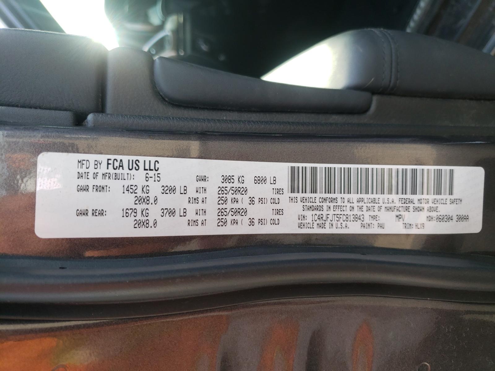 Photo 10 from auction – 2015 JEEP GRAND CHER with VIN 1C4RJFJT5FC813843