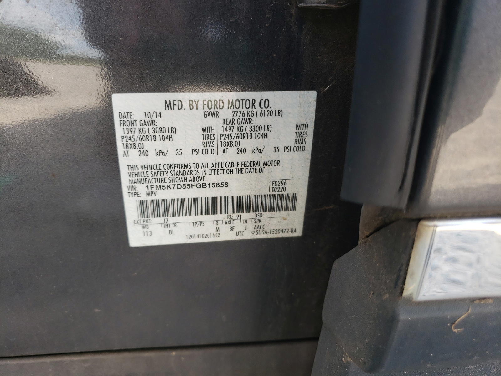Photo 10 from auction – 2015 FORD EXPLORER X with VIN 1FM5K7D85FGB15858