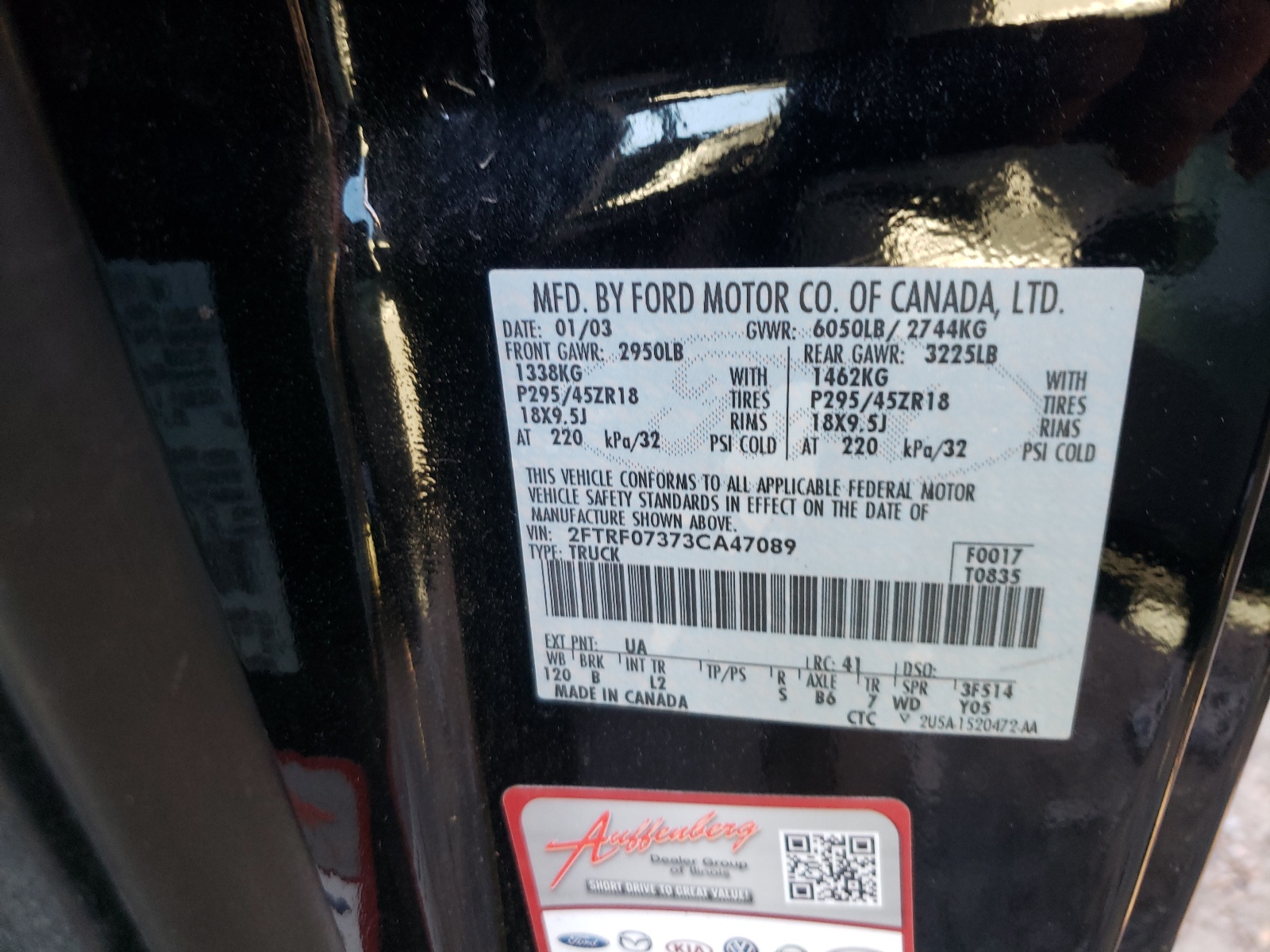 Photo 10 from auction – 2003 FORD F150 SVT L with VIN 2FTRF07373CA47089