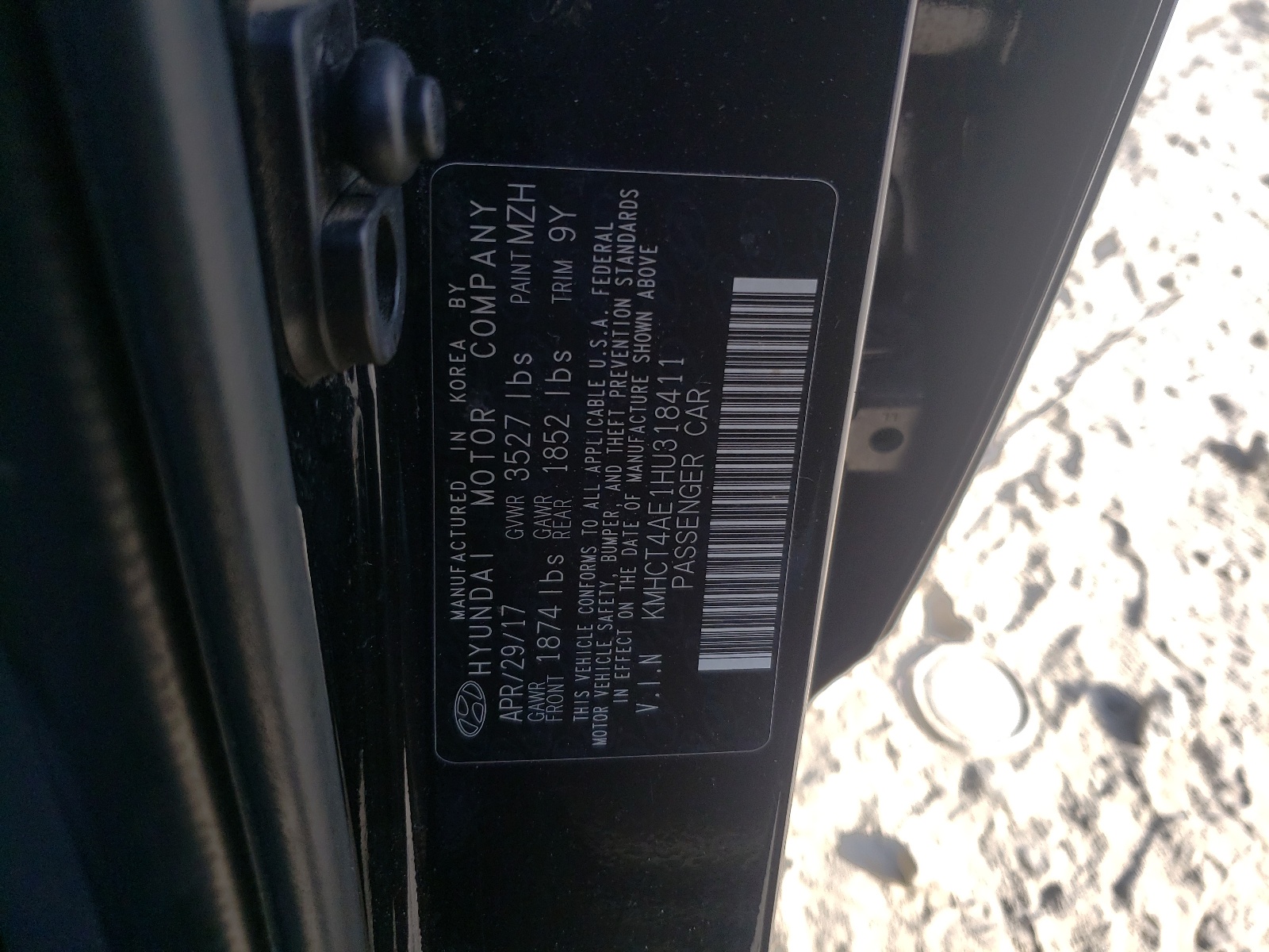 Photo 10 from auction – 2017 HYUNDAI ACCENT SE with VIN KMHCT4AE1HU318411