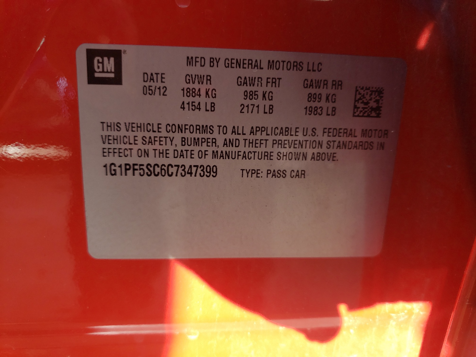 Photo 10 from auction – 2012 CHEVROLET CRUZE LT with VIN 1G1PF5SC6C7347399