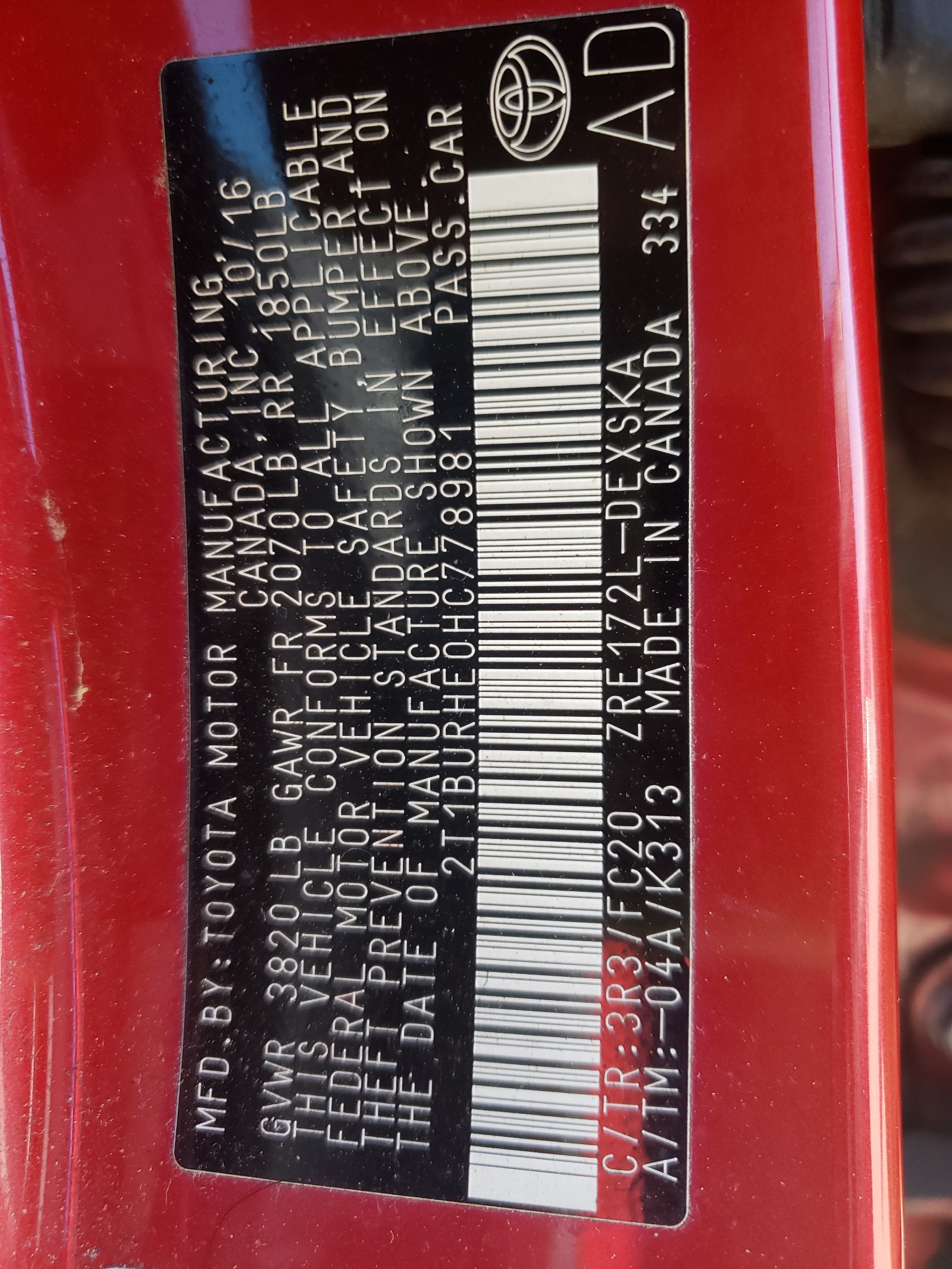 Photo 10 from auction – 2017 TOYOTA COROLLA L with VIN 2T1BURHE0HC778981