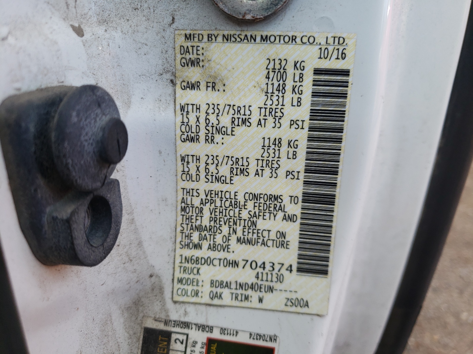 Photo 10 from auction – 2017 NISSAN FRONTIER S with VIN 1N6BD0CT0HN704374