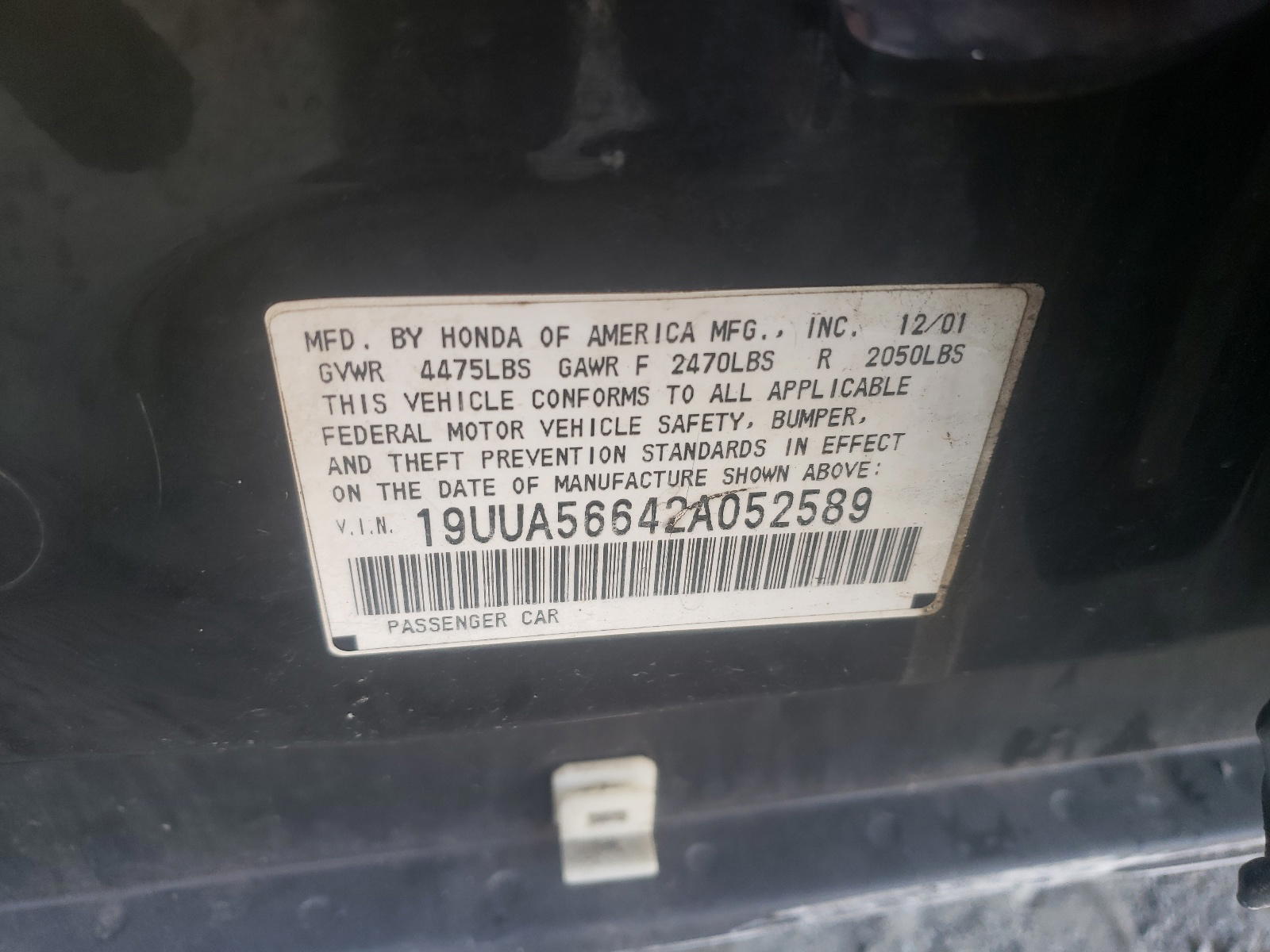Photo 10 from auction – 2002 ACURA 3.2TL with VIN 19UUA56642A052589