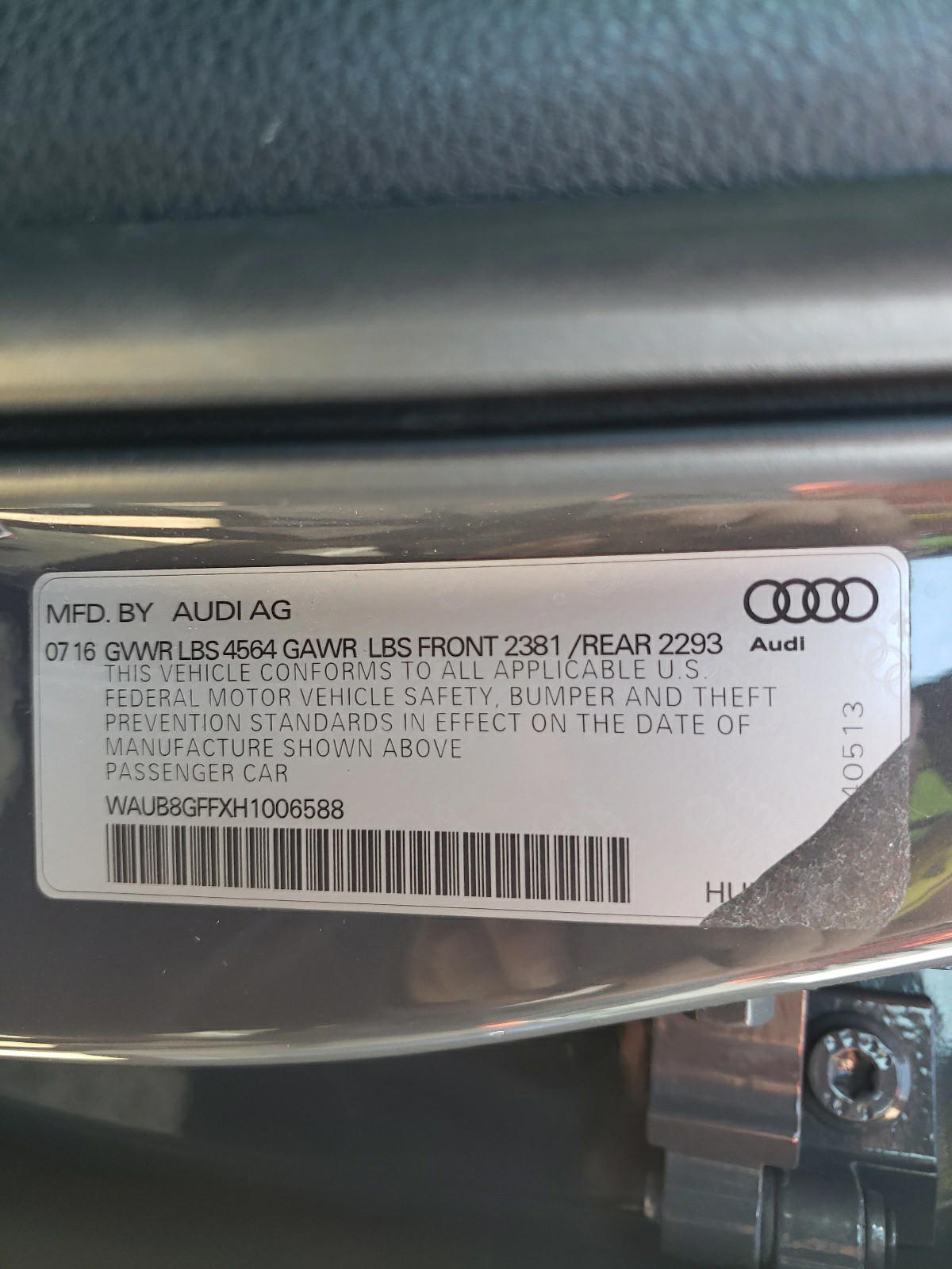 Photo 10 from auction – 2017 AUDI A3 PREMIUM with VIN WAUB8GFFXH1006588