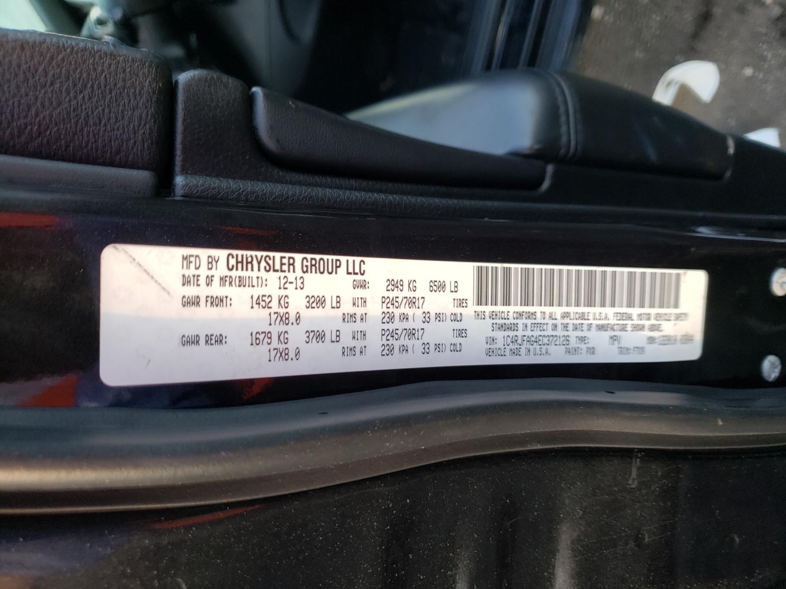 Photo 10 from auction – 2014 JEEP GRAND CHER with VIN 1C4RJFAG4EC372126