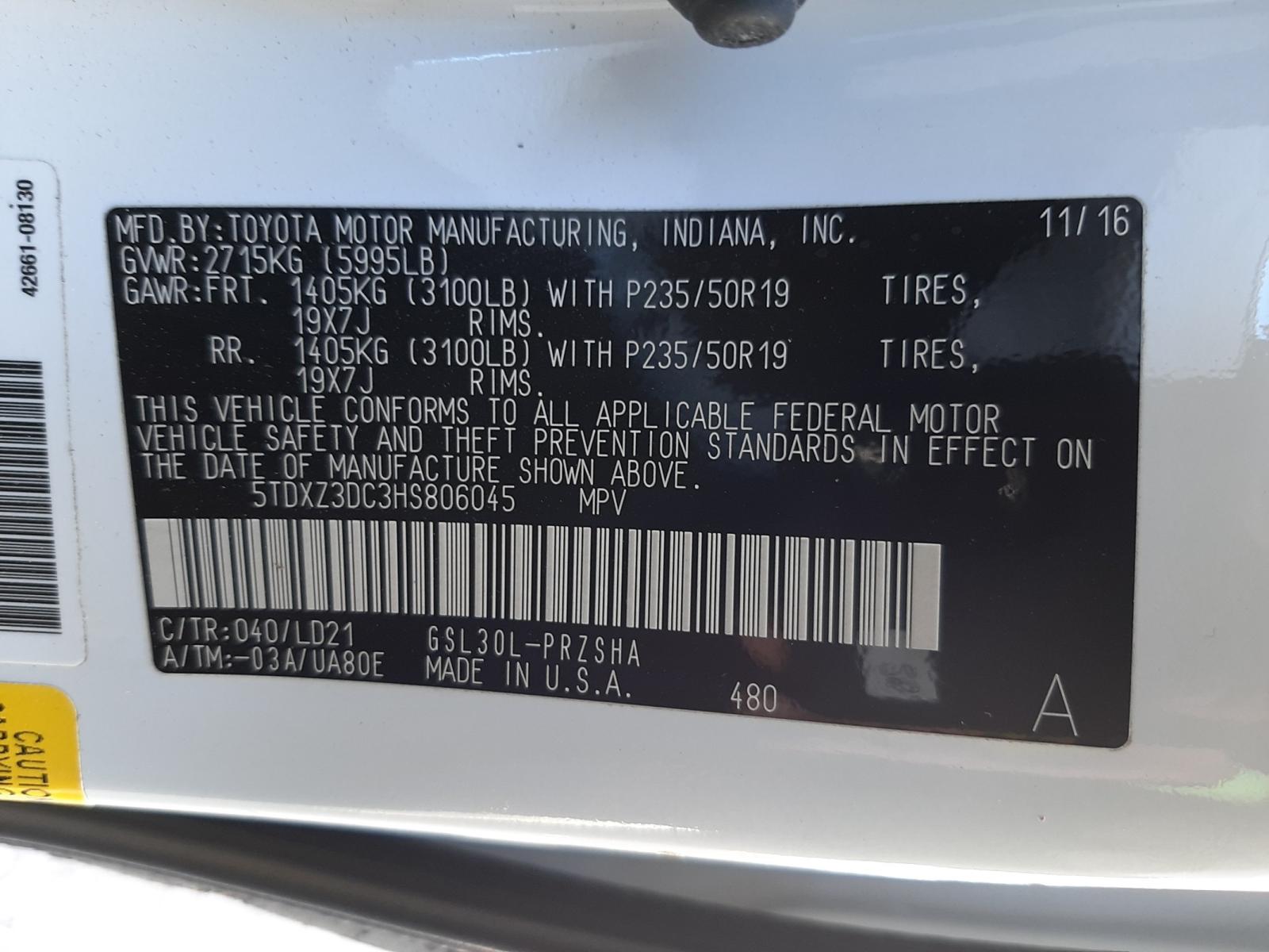 Photo 10 from auction – 2017 TOYOTA SIENNA SE with VIN 5TDXZ3DC3HS806045