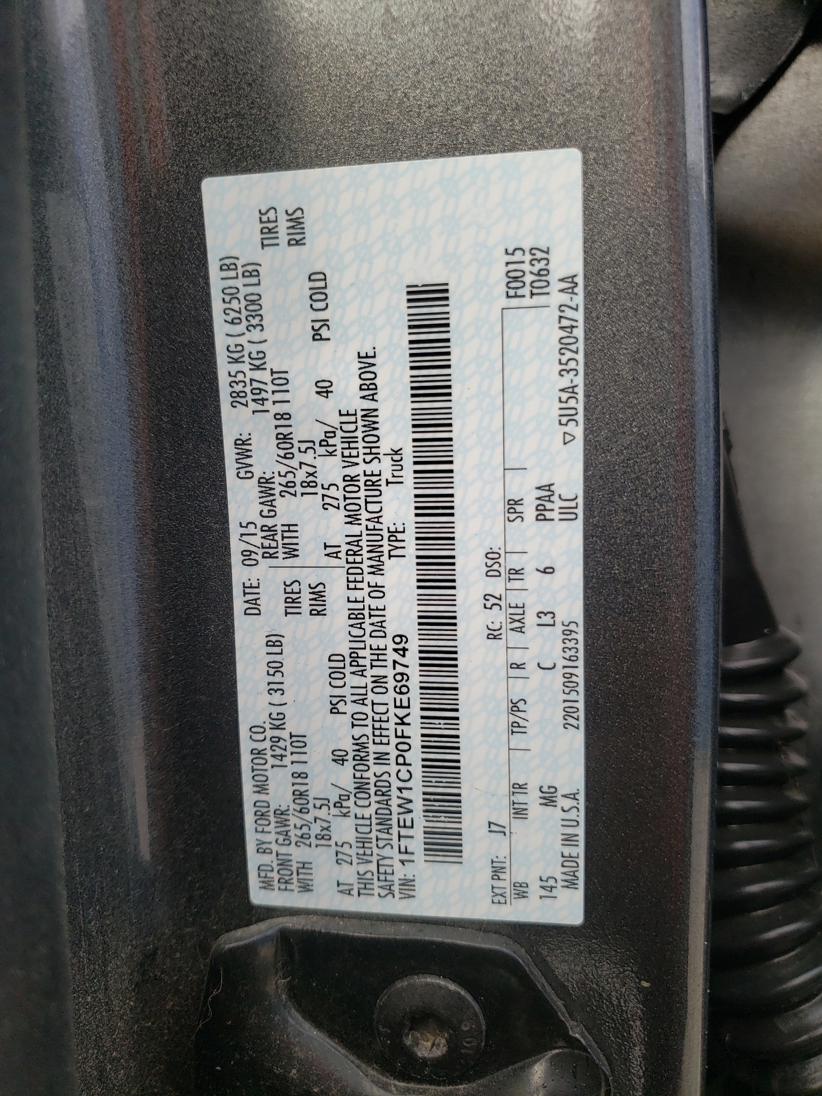 Photo 10 from auction – 2015 FORD F150 SUPER with VIN 1FTEW1CP0FKE69749